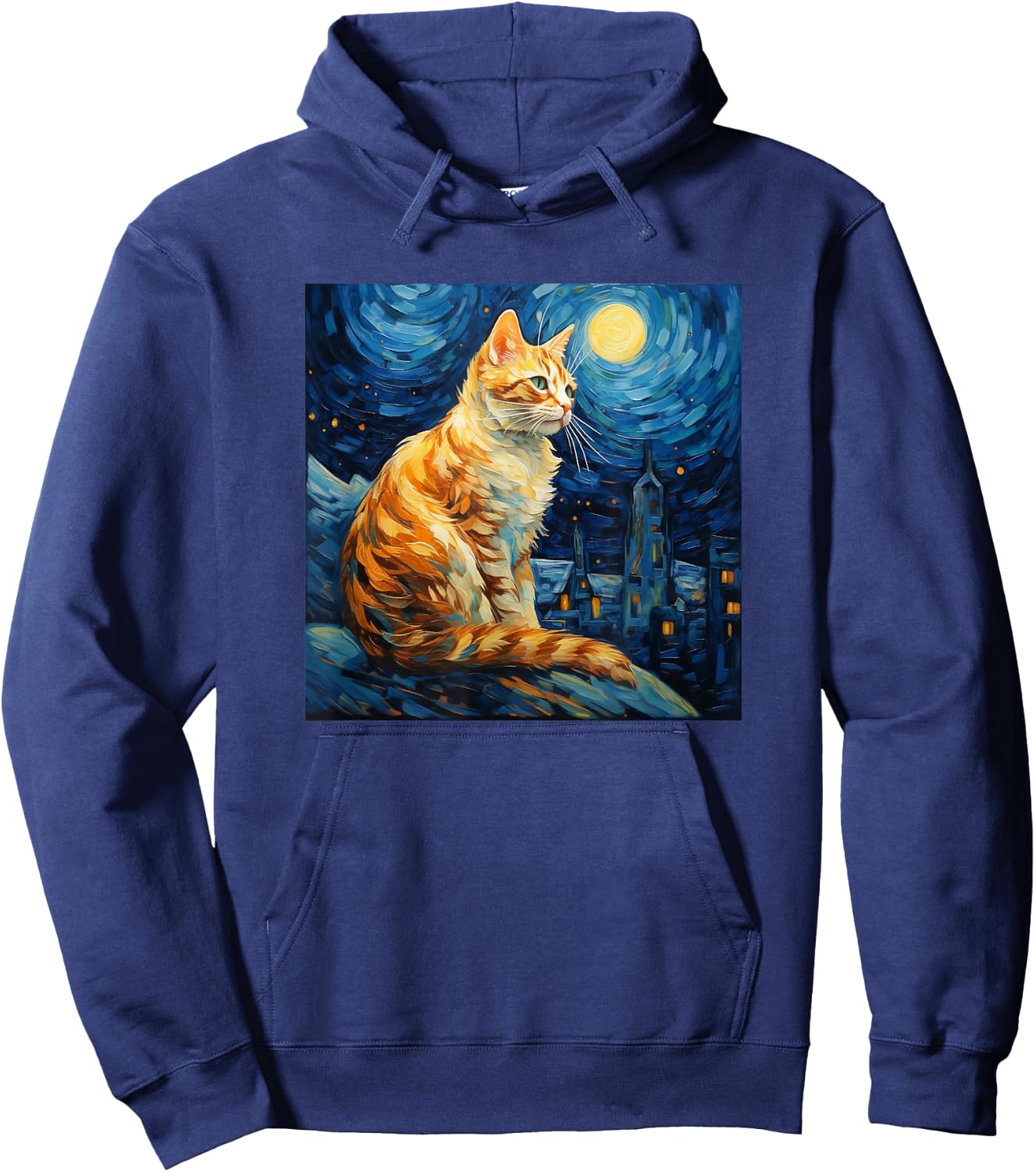 Cat Starry Night lover art Painting kitty kitten Van Gogh Hoodie - Hoodie | Navy