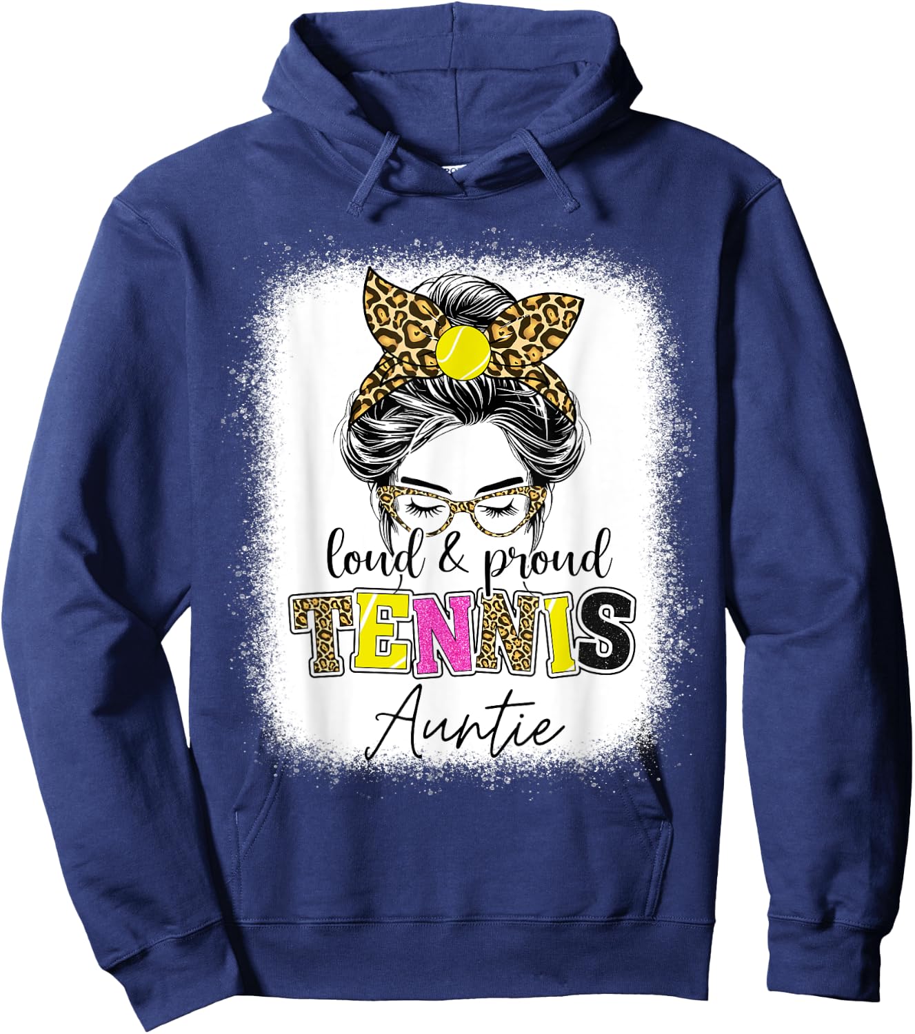 Loud and proud tennis Auntie messy bun leopard women Hoodie - Hoodie | Navy