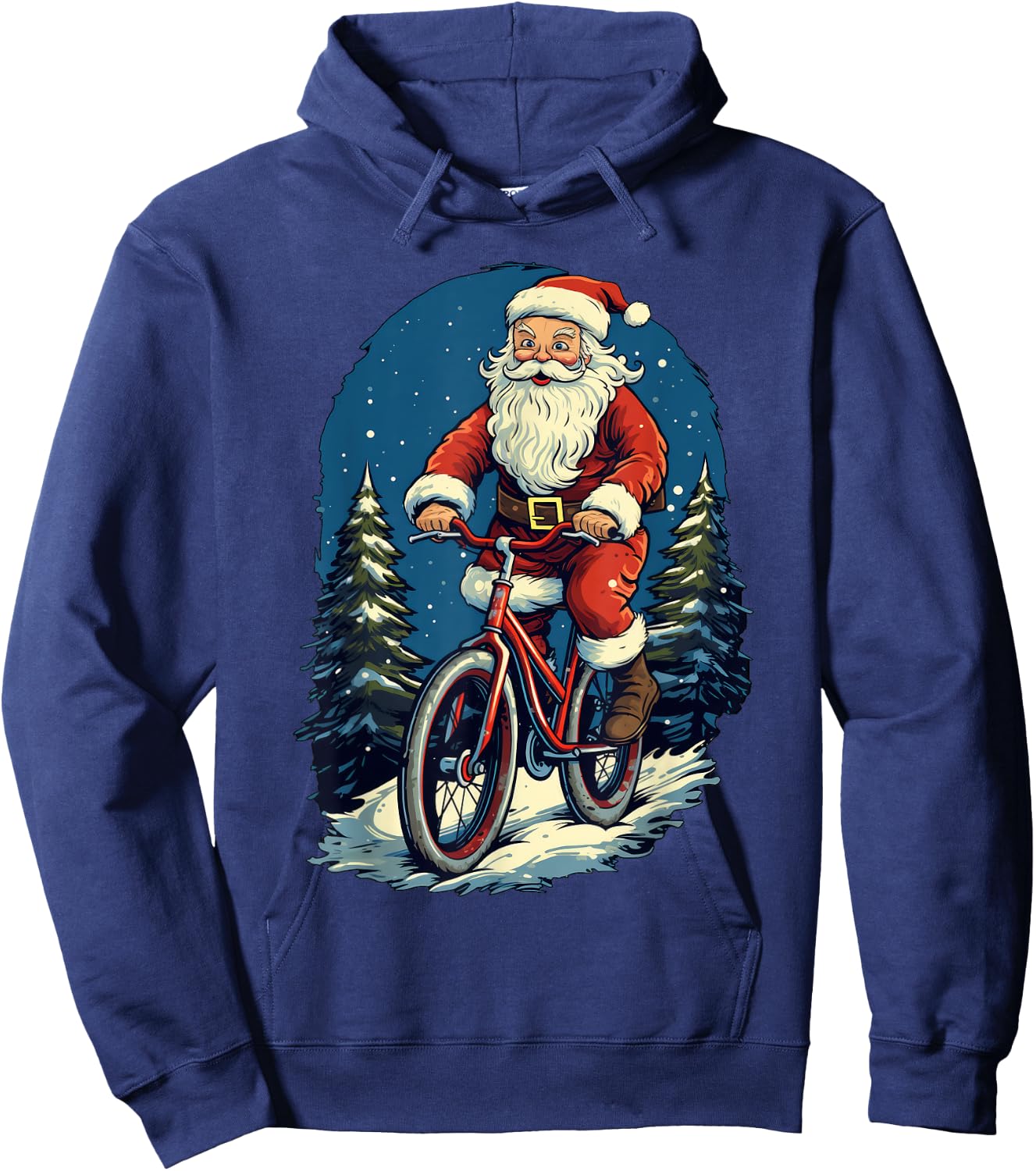 Santa Claus Riding Bicycle Cycling Biker Cyclist Xmas Party Hoodie - Hoodie | Navy