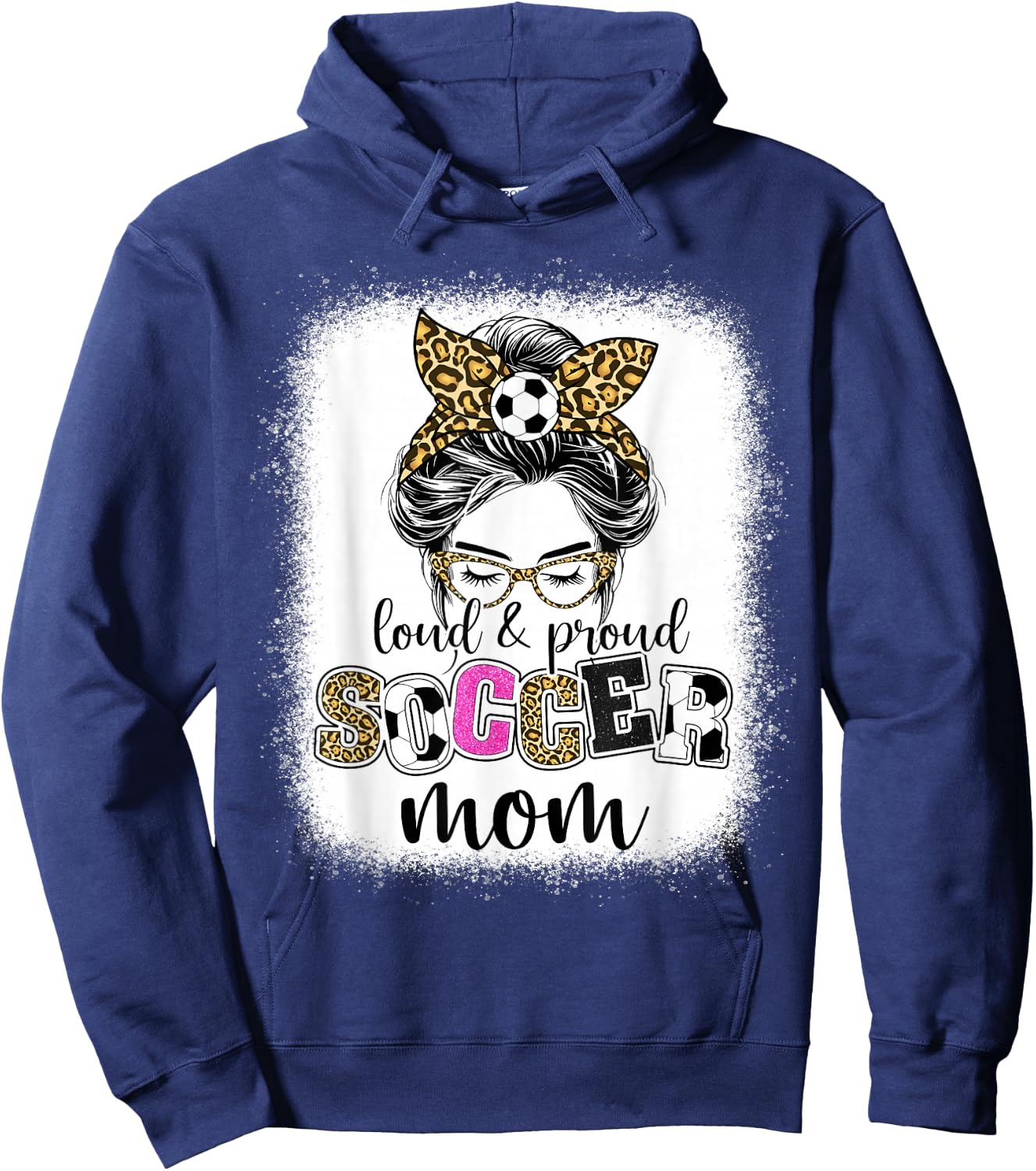 Soccer mom Proud and loud Soccer mom messy bun leopard women Hoodie - Hoodie | Navy