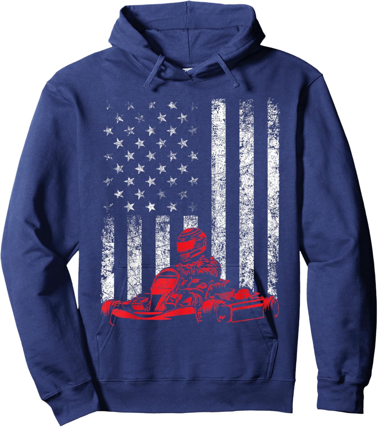 Go Kart Racing - Go Karting USA American Flag Race Driving Hoodie - Hoodie | Navy