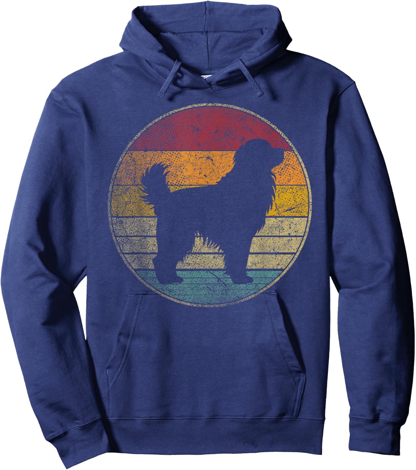 Newfoundland Dog Vintage Silhouette 70s 80s Retro Distressed Men Women Kids Hoodie - Hoodie | Navy