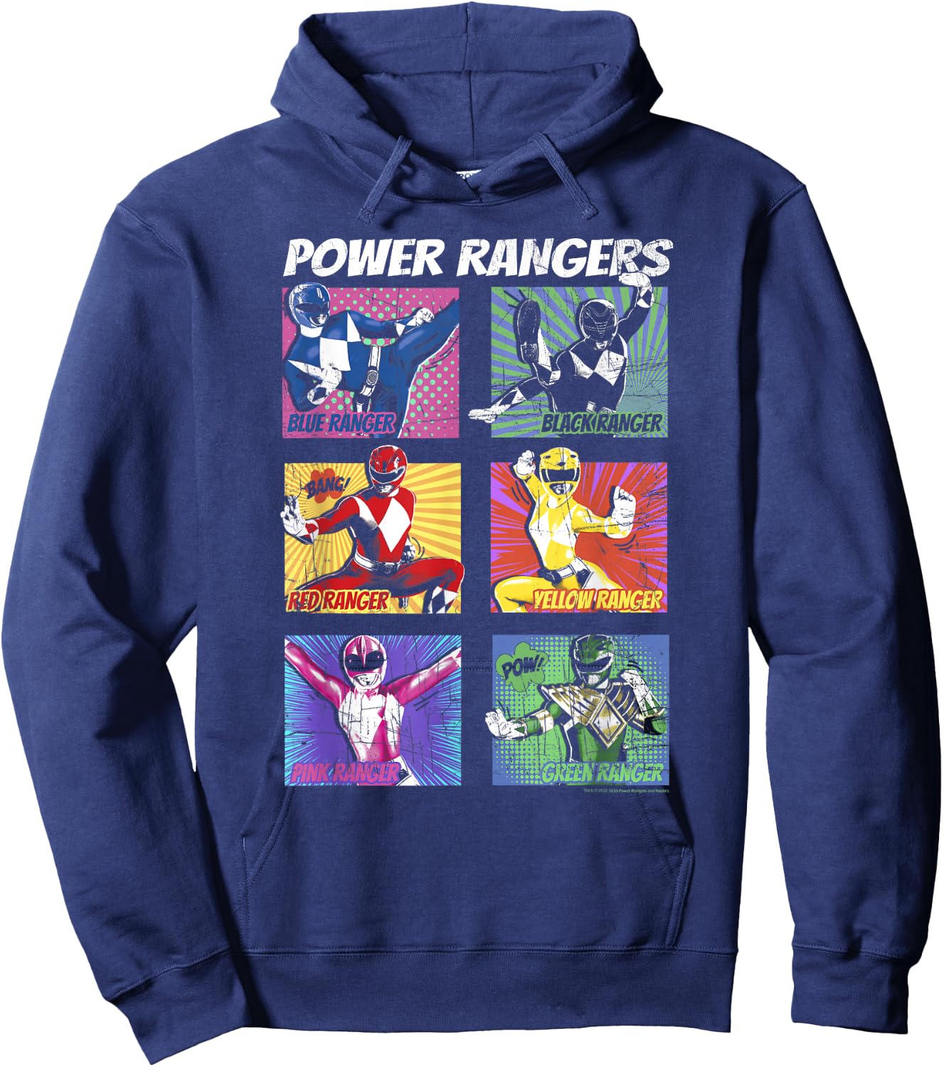 Power Rangers Group Shot Color Pop Boxed Up Comic Style Hoodie - Hoodie | Navy