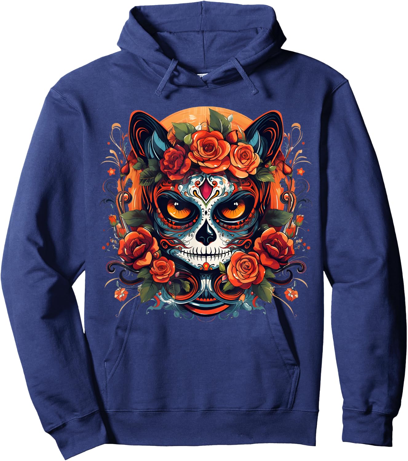 Cute Cat Sugar Skull Mexican Cat Halloween Day Of The Dead Men Women Kids Hoodie - Hoodie | Navy