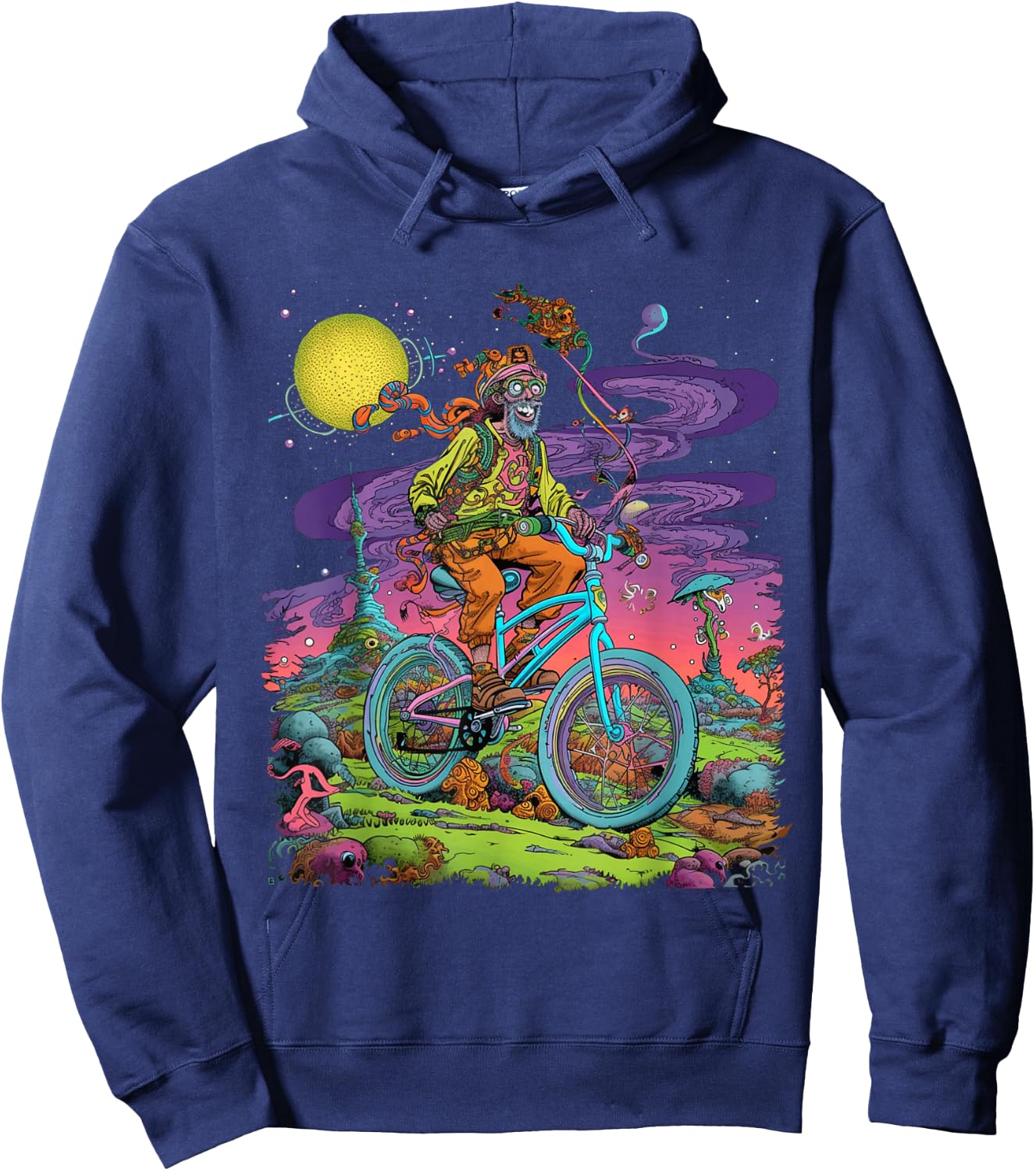 Bicycle Day Hofmann Trip | Psychedelic Comic Style Hippie Hoodie - Hoodie | Navy