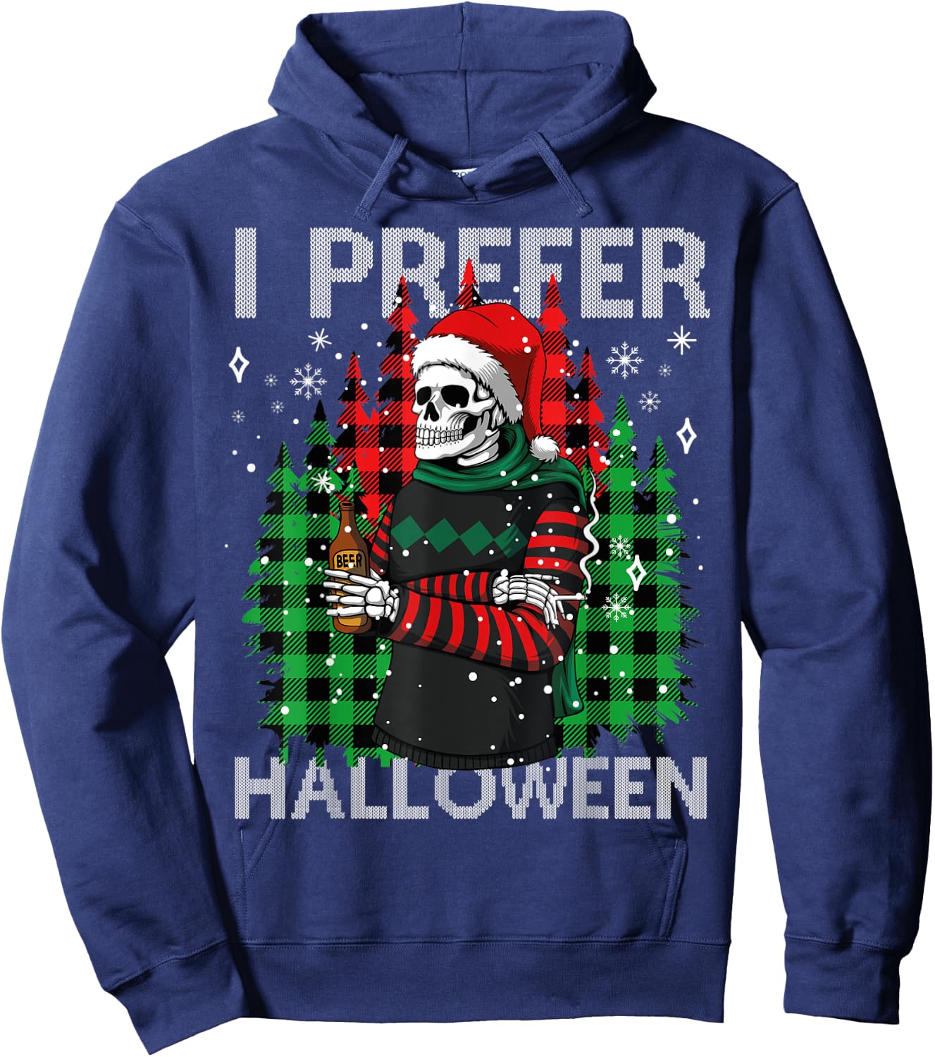 I Prefer Halloween Funny Christmas Skeleton Sweater Ugly Hoodie - Hoodie | Navy