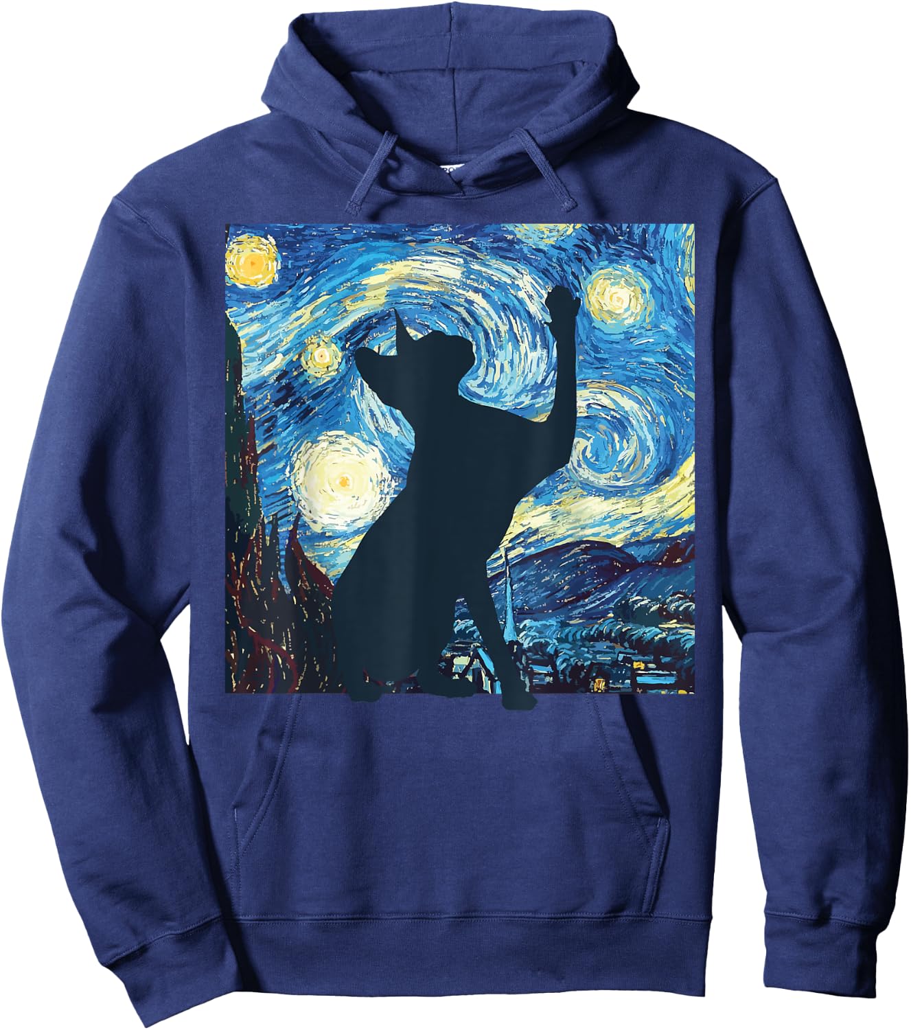 Cat Starry Night Painting Funny Painting Art Women Girls Kid Hoodie - Hoodie | Navy