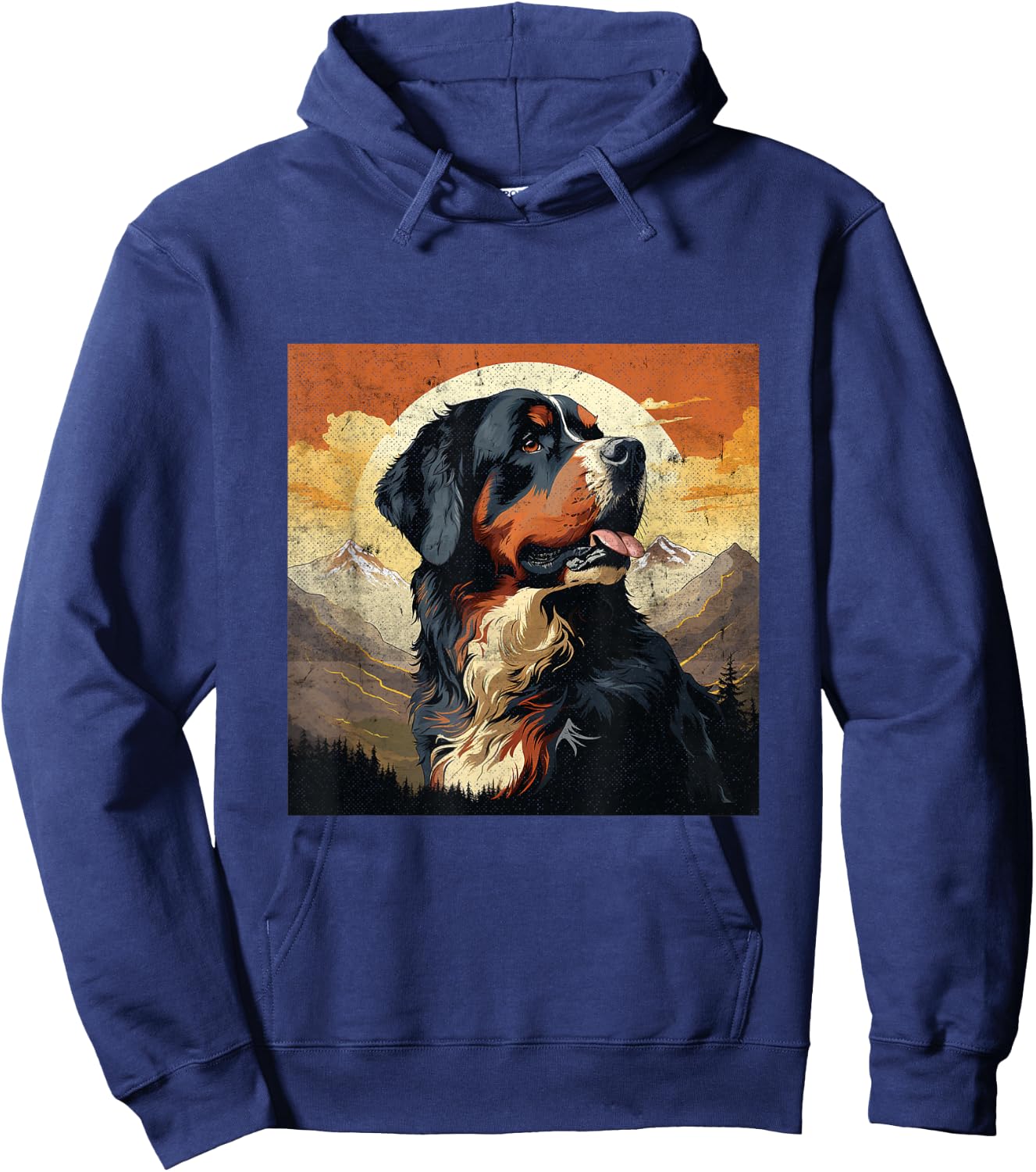 Vintage Bernese Mountain Dog Distressed Mountain Sunset Hoodie - Hoodie | Navy