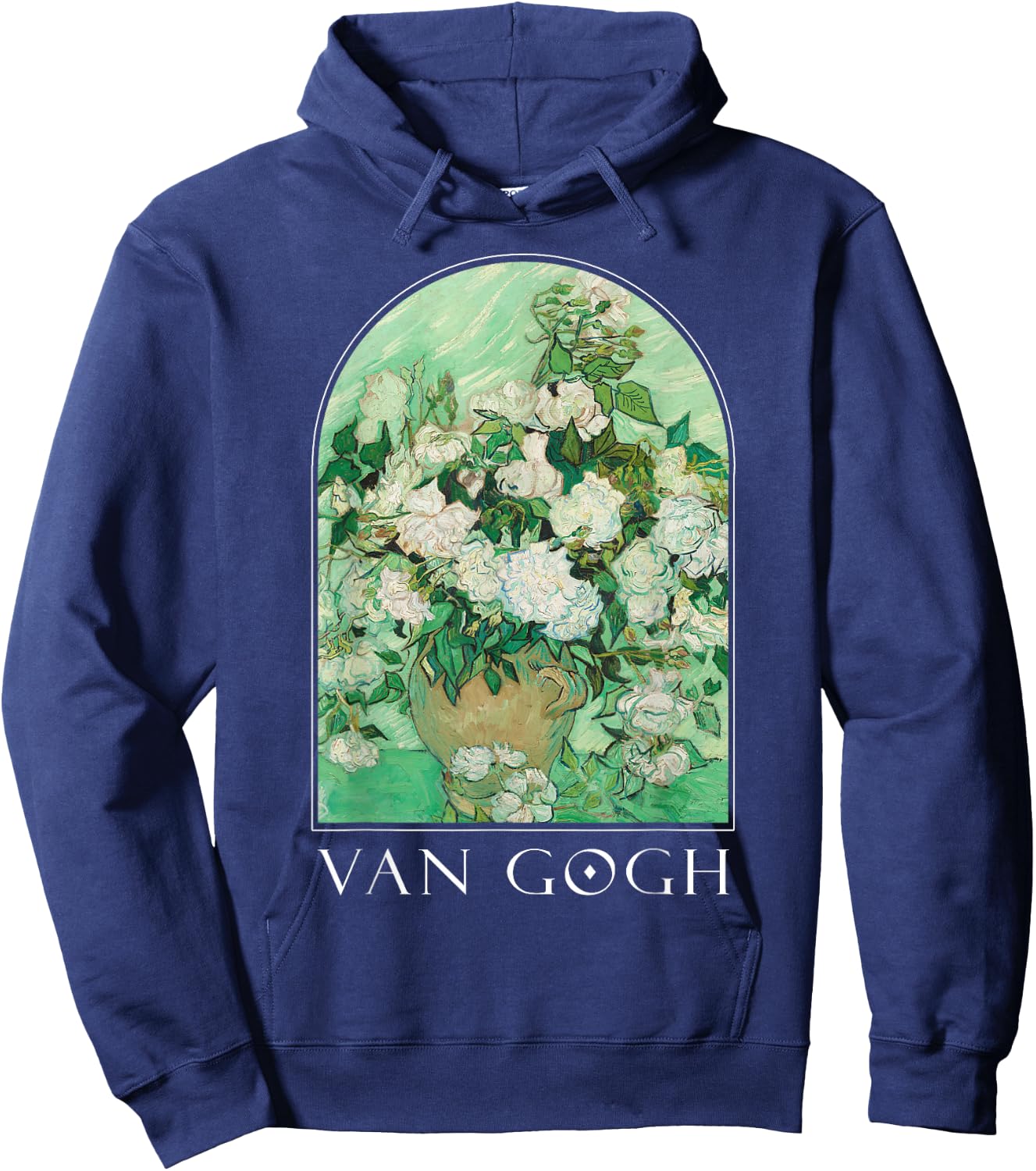 Van Gogh Vase with Pink Roses Classic Art Vintage Aesthetic Hoodie - Hoodie | Navy