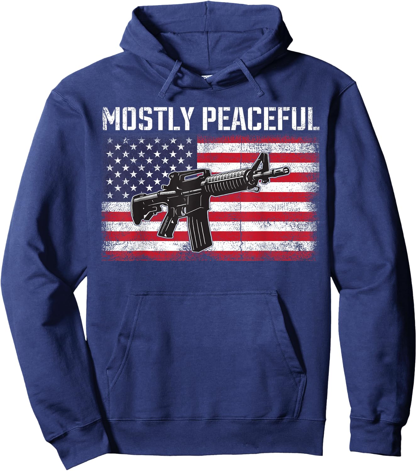 Mostly Peaceful Gun Rights AR-15 American Flag 2A Hoodie - Hoodie | Navy