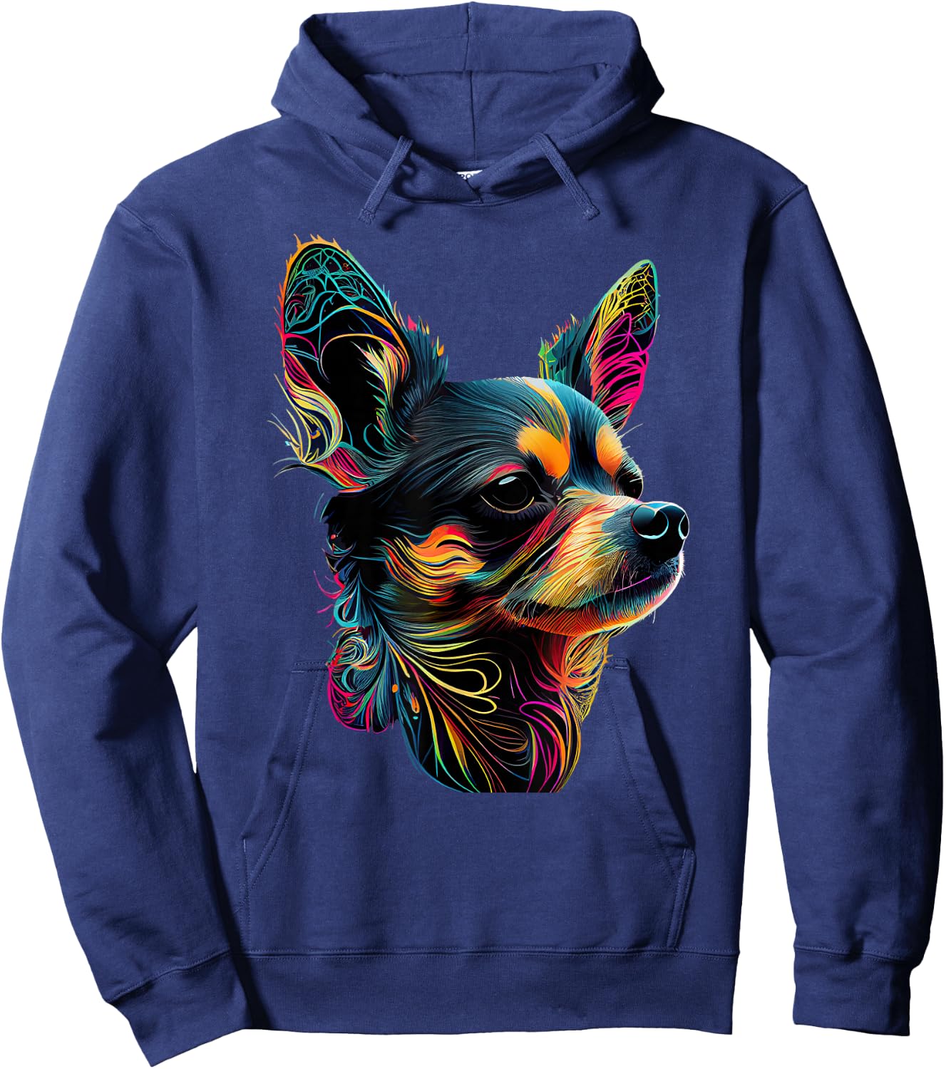 Chihuahua Dog Lover Designs -Adults Multicolor Graphic Small Chihuahua Pop Art Design Hoodie - Hoodie | Navy