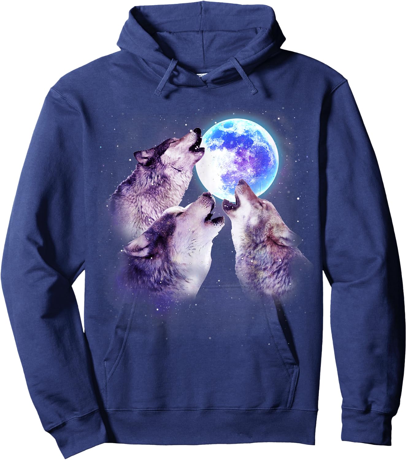 Three Grey Wolf Howling at The Moon 3 Wolves Space Galaxy Hoodie - Hoodie | Navy