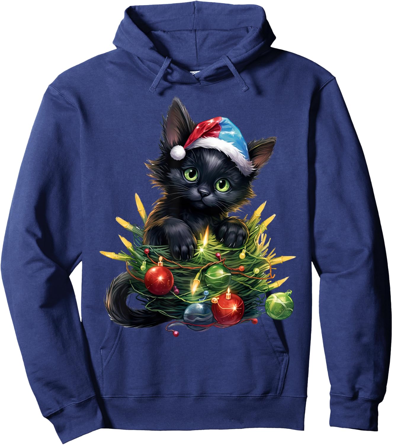 Cute Christmas Cat kittens with Santa Claus hat merry catmas Hoodie - Hoodie | Navy