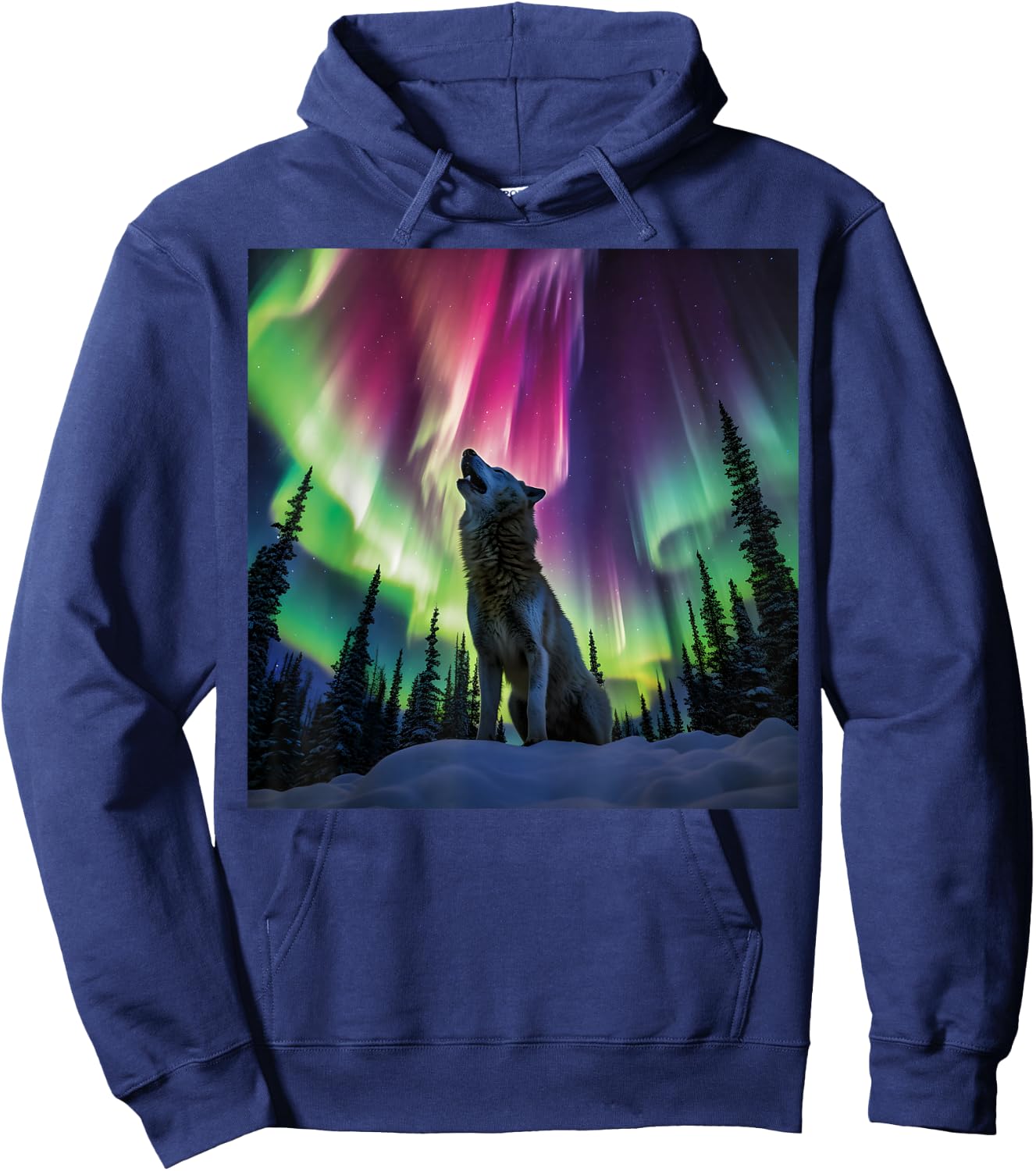 Alaska Aurora Borealis Howling Wolf Aesthetic Photo Souvenir Hoodie - Hoodie | Navy