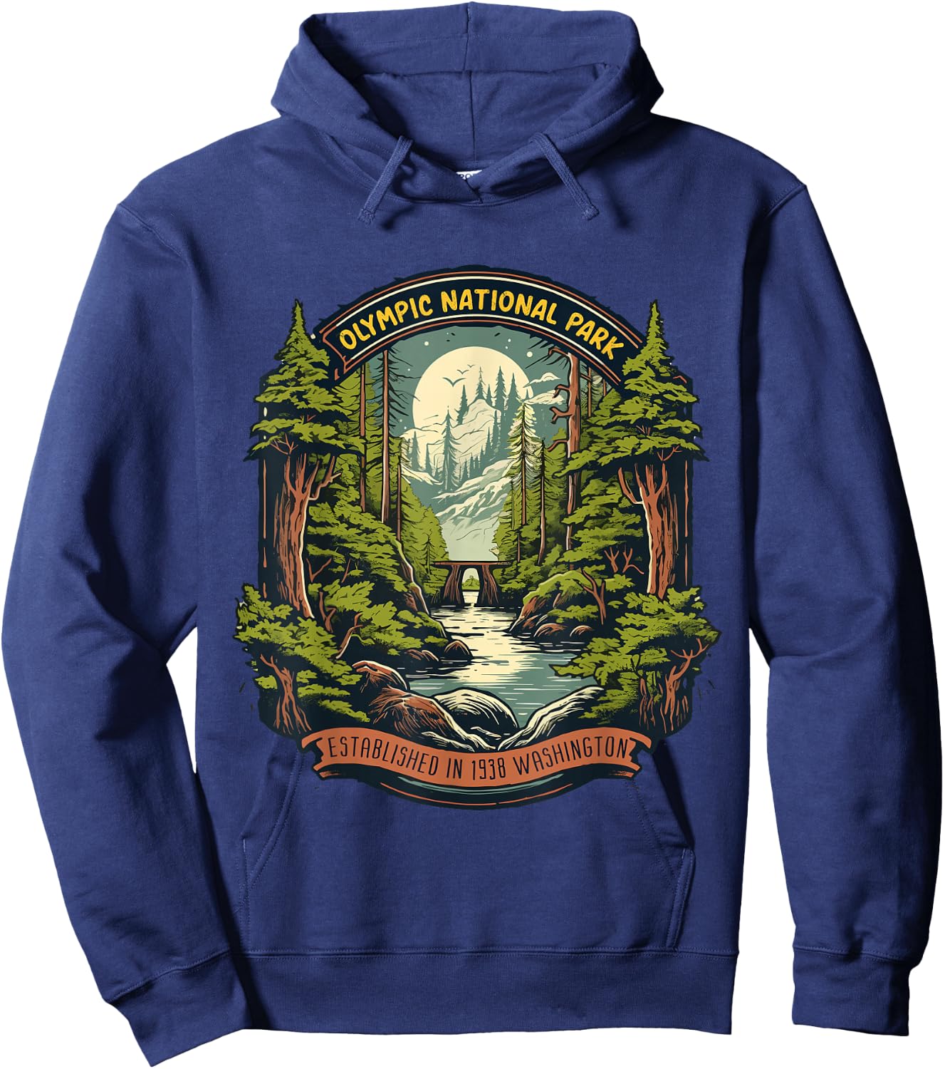 Olympic National Park -Adults Retro Black Cotton Small Hoodie - Hoodie | Navy