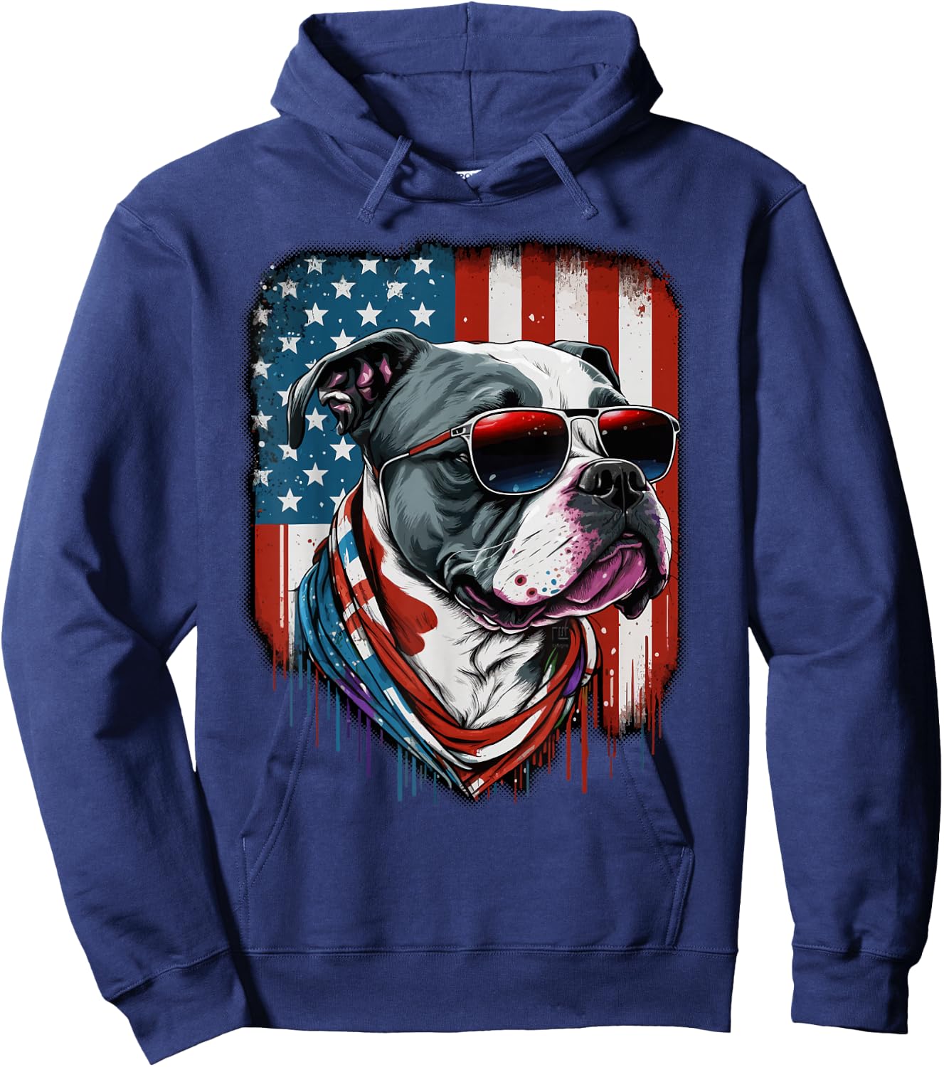 Pitbull Dog Red White Blue American Flag Sunglasses Hoodie - Hoodie | Navy