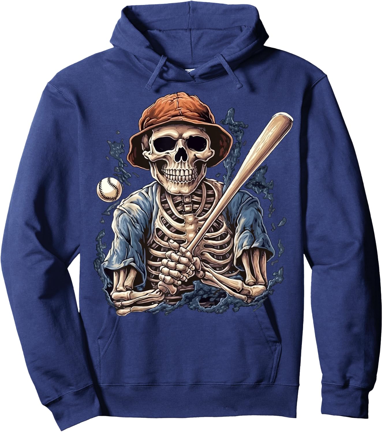 Skeleton Playing Baseball Halloween Scary Pirate Skeleton Hoodie - Hoodie | Navy