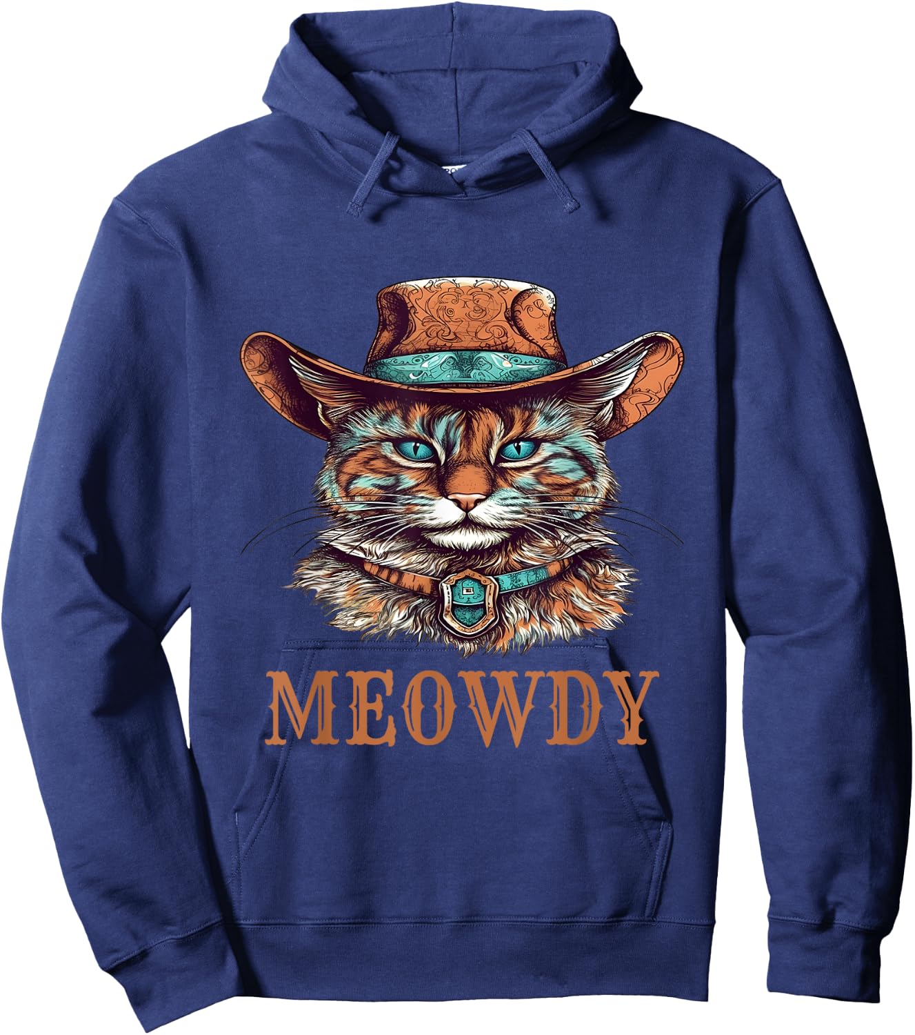 Funny Cat Graphic Howdy Western Cowboy Cowgirl Meowdy Cat Hoodie - Hoodie | Navy