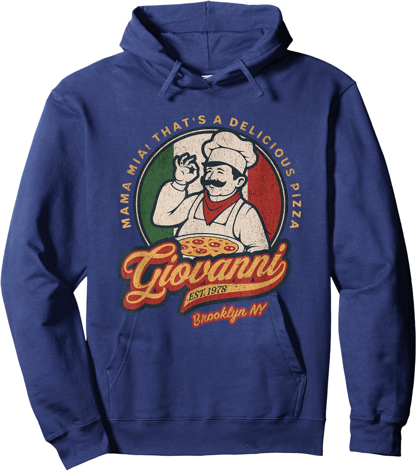 Vintage New York Pizza Retro 70s Giovanni Brooklyn NY Hoodie - Hoodie | Navy