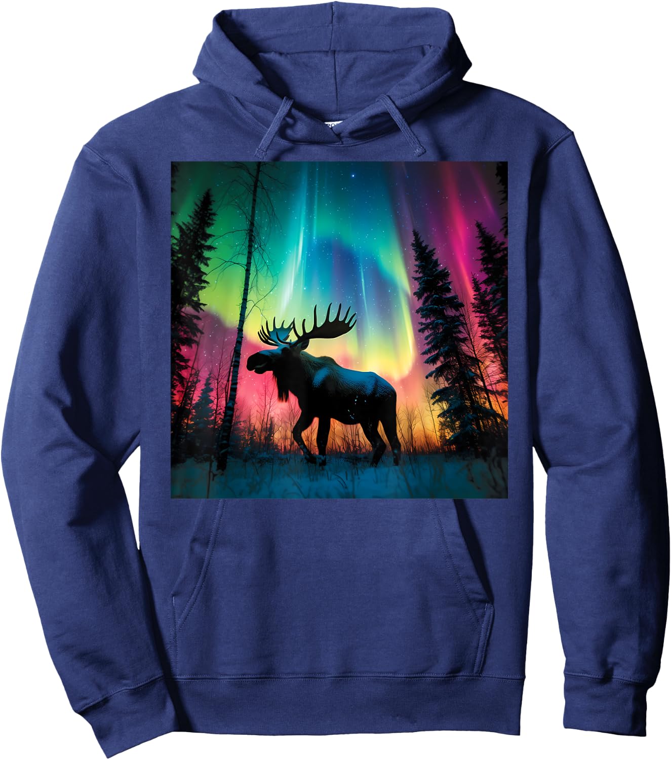 Minnesota Northern Lights Moose Family Winter Camping Trip Hoodie - Hoodie | Navy