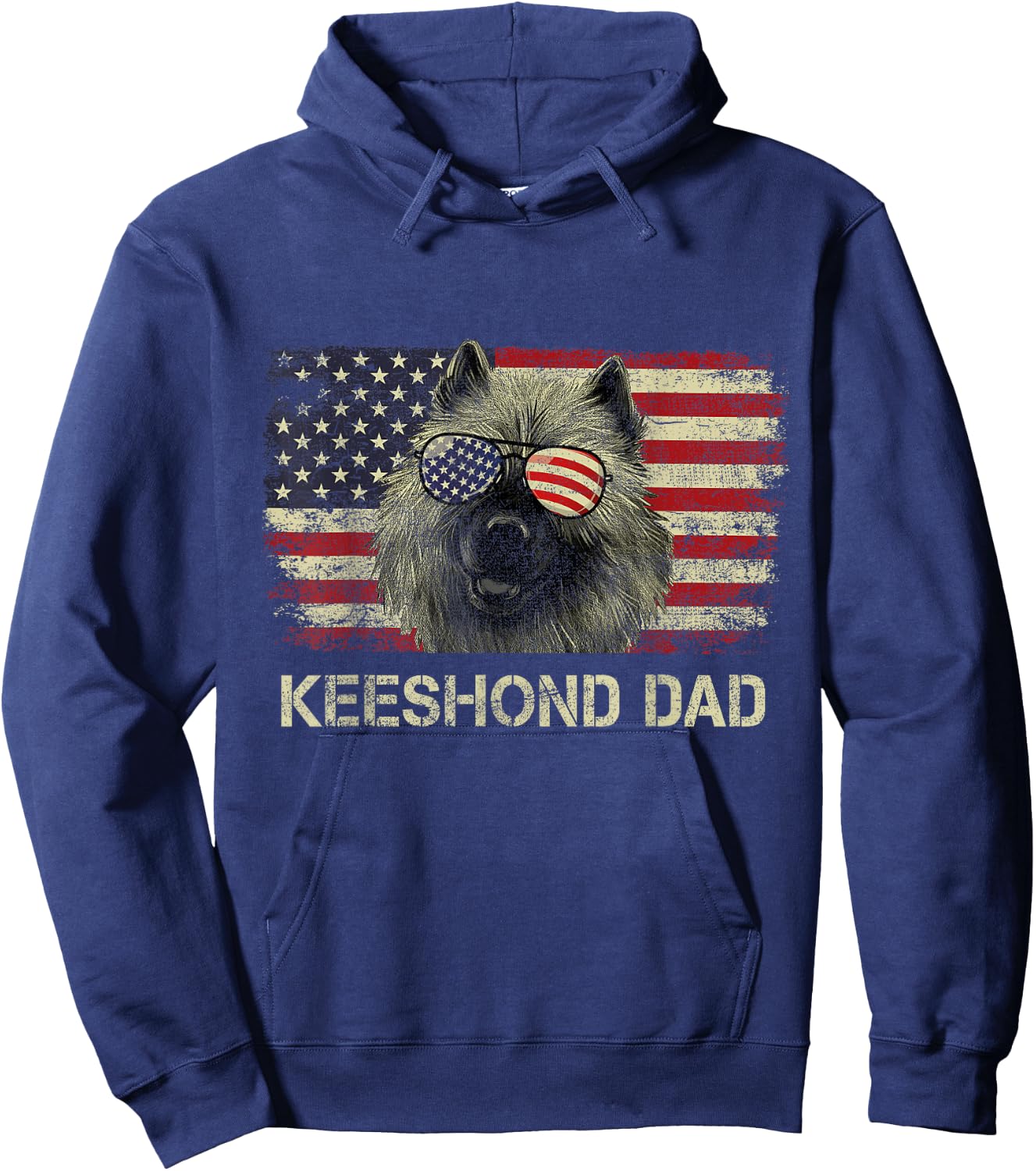 Keeshond Dad Dog Lovers American Flag 4th Of July Hoodie - Hoodie | Navy