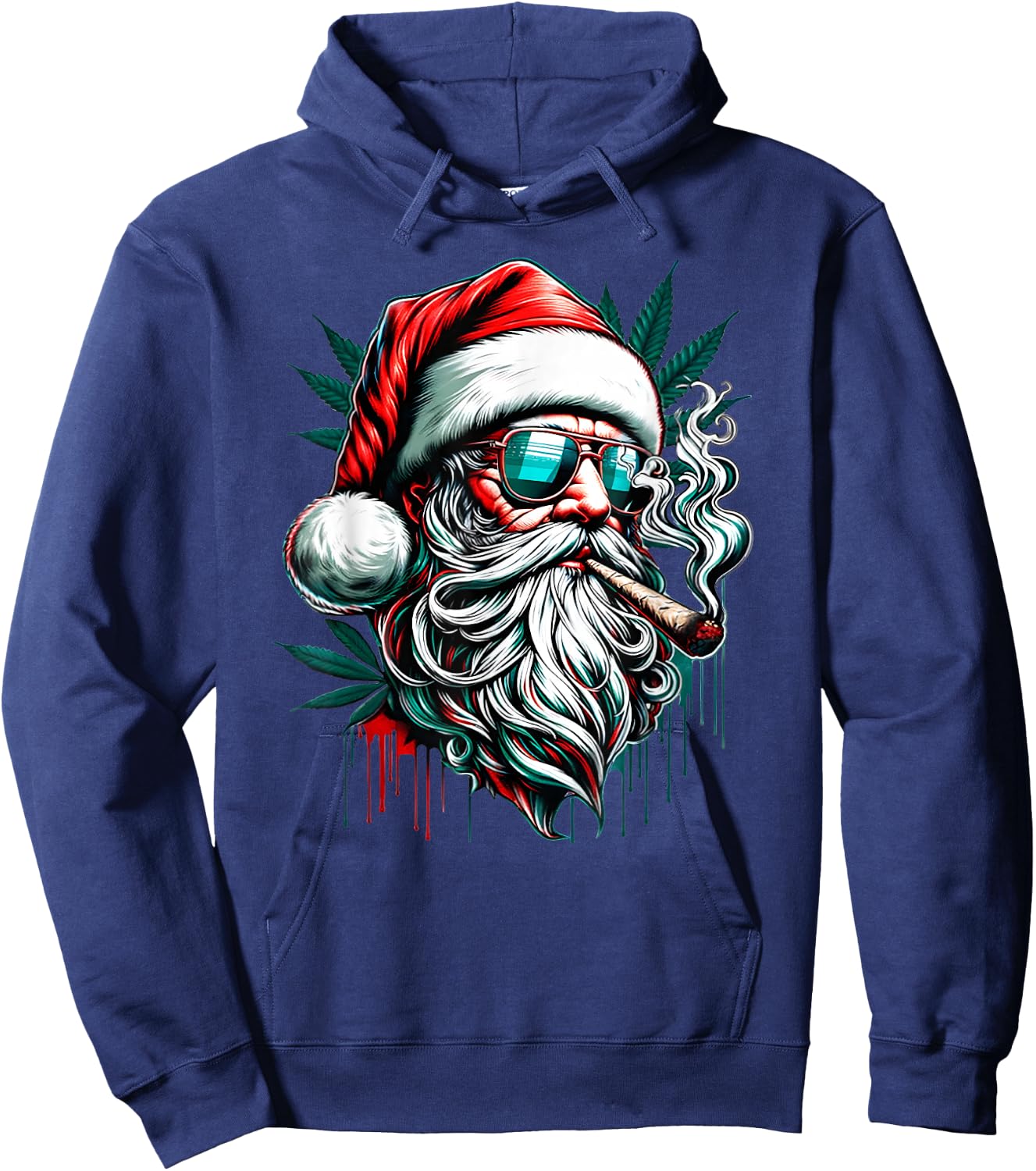 Cool Santa Claus Smoking Weed Marijuana 420 Christmas Hoodie - Hoodie | Navy