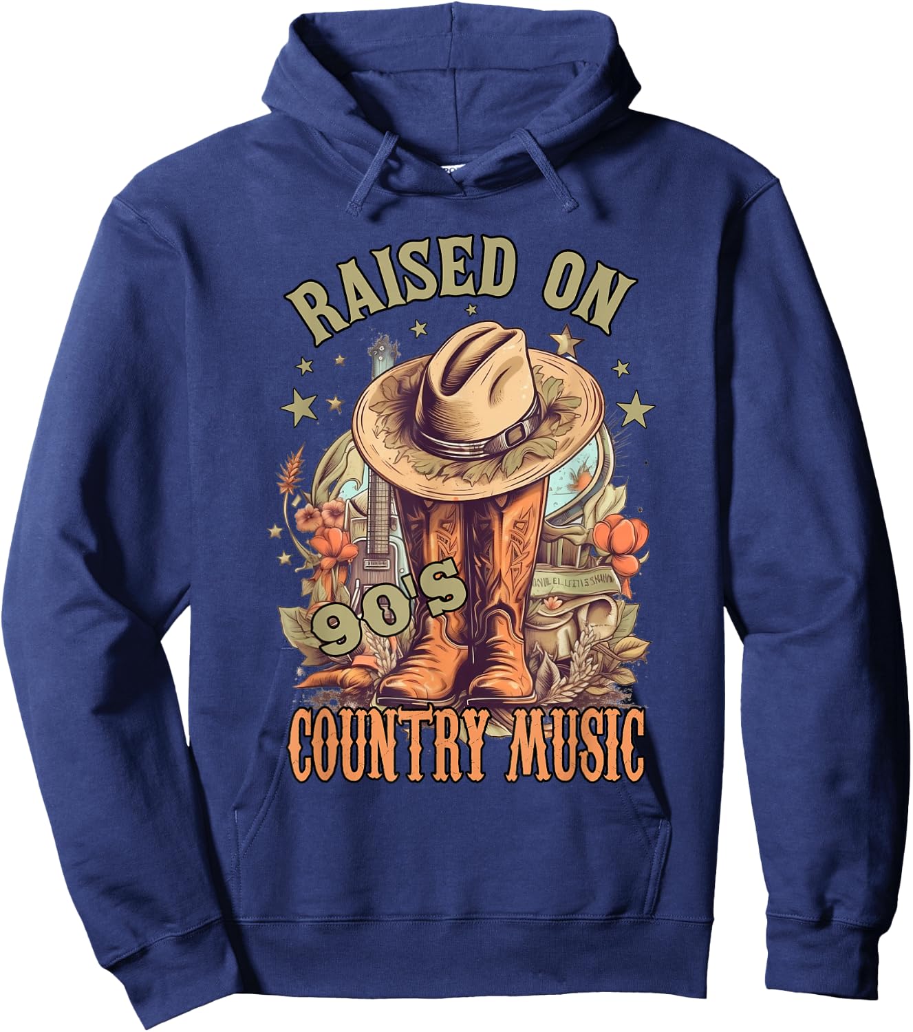 Vintage Western Music Raised on 90’s Country Music Hoodie - Hoodie | Navy