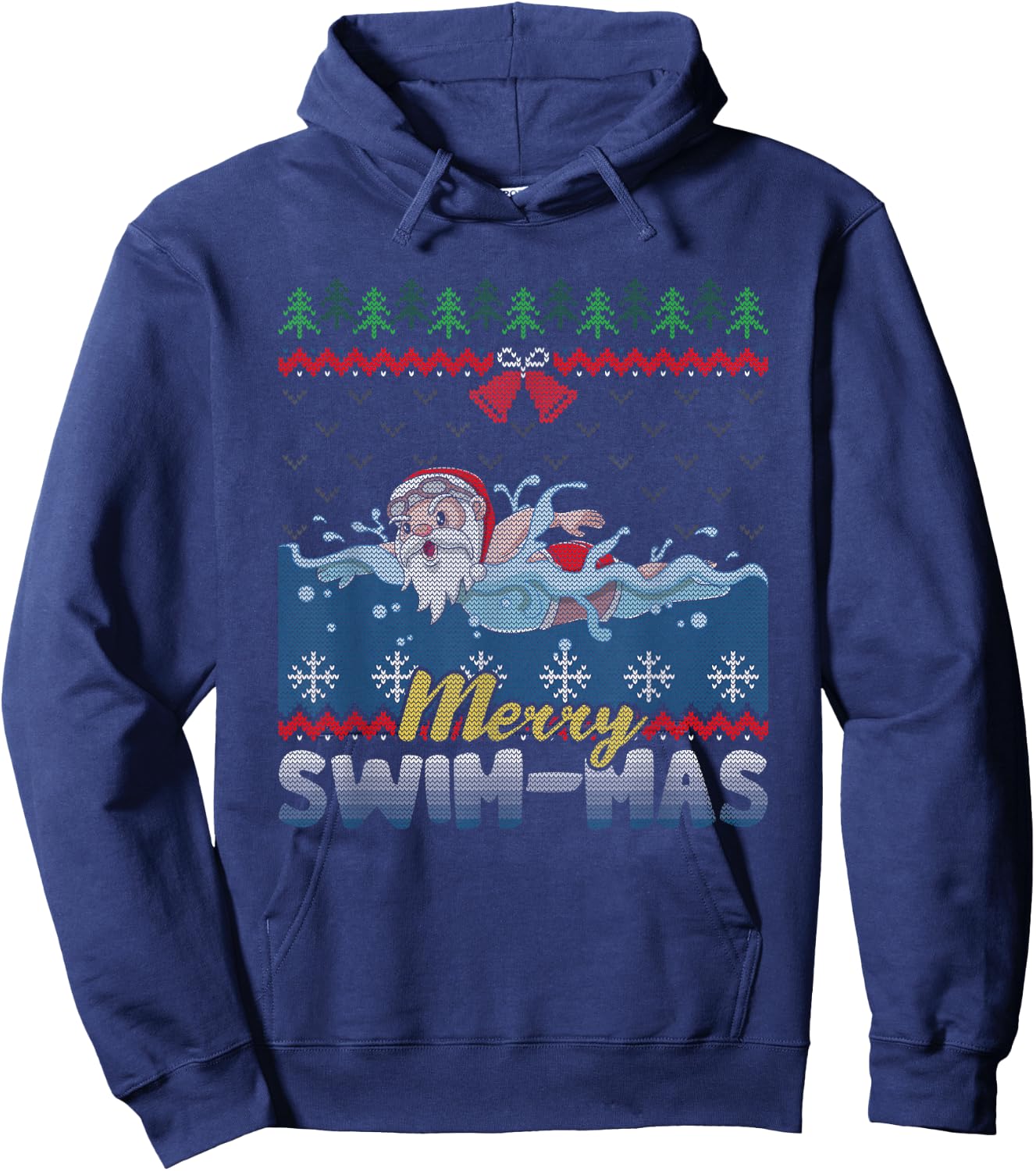 Merry Swim-Mas Santa Claus Swimming Ugly Christmas Sweater Hoodie - Hoodie | Navy