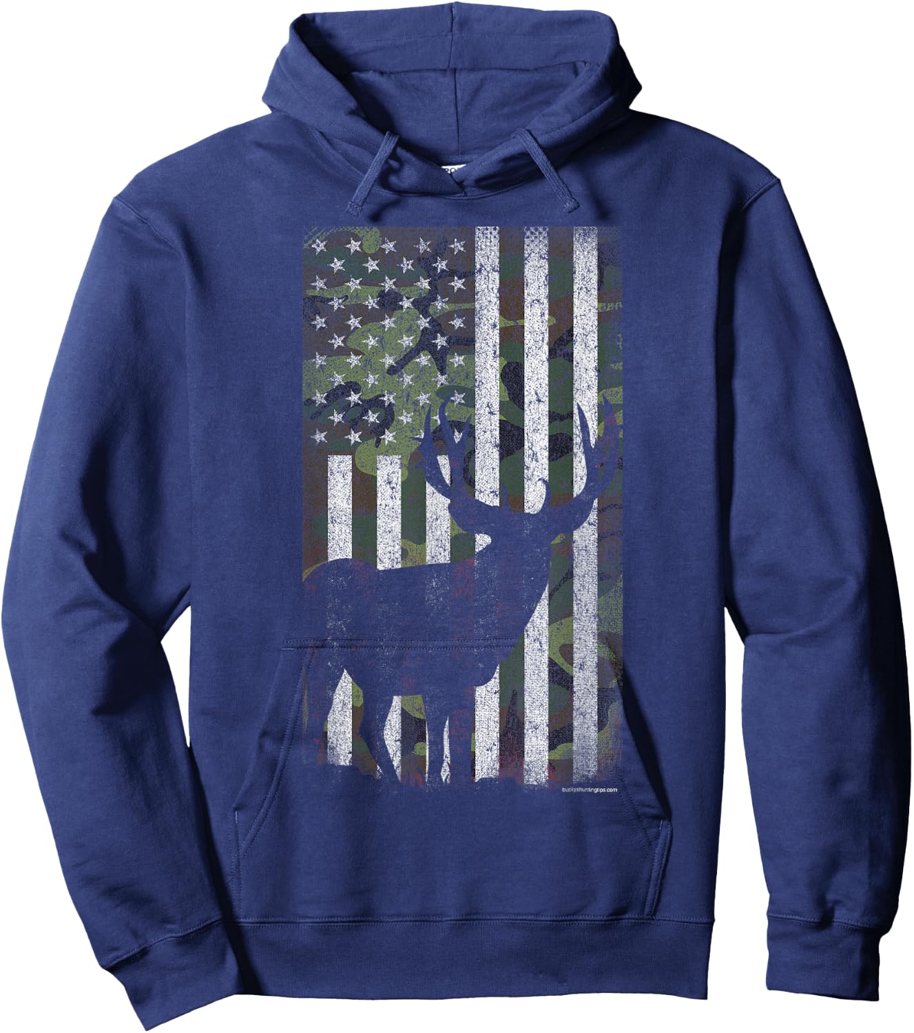 Deer Hunting Mule Deer Buck Camo US Flag - American Retro Hoodie - Hoodie | Navy