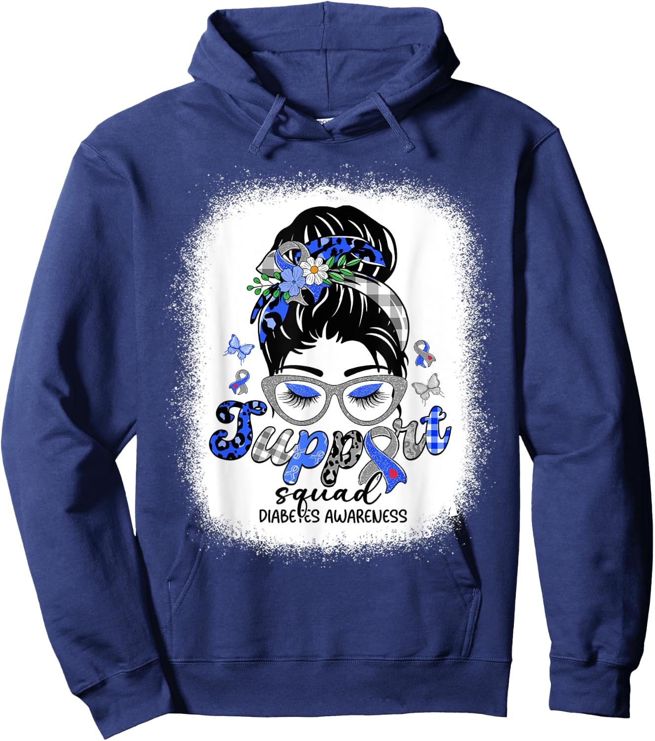 Support Squad Messy Bun Women Diabetes Awareness Hoodie - Hoodie | Navy
