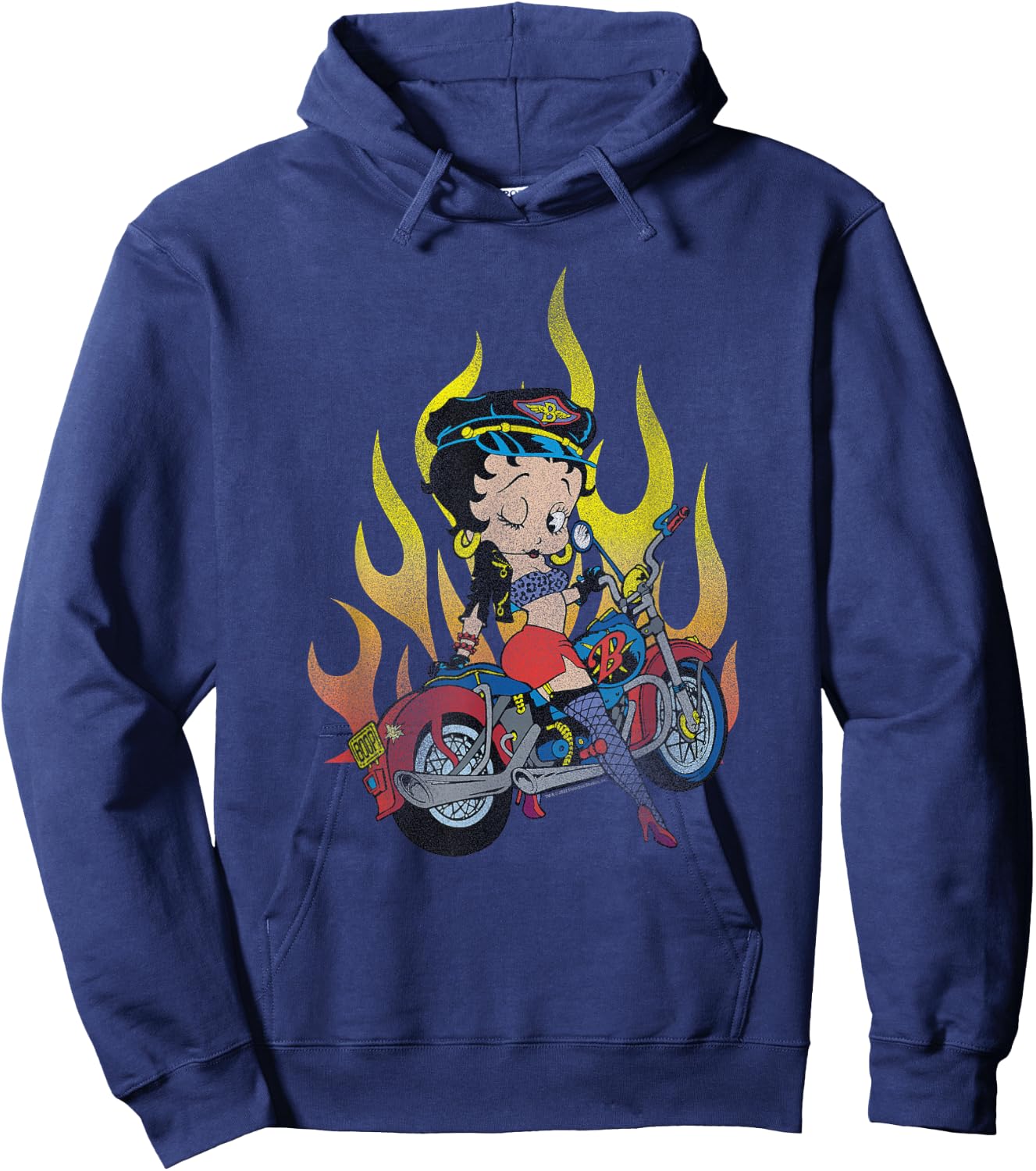 Betty Boop Biker Pose Fire Background V-2 Hoodie - Hoodie | Navy