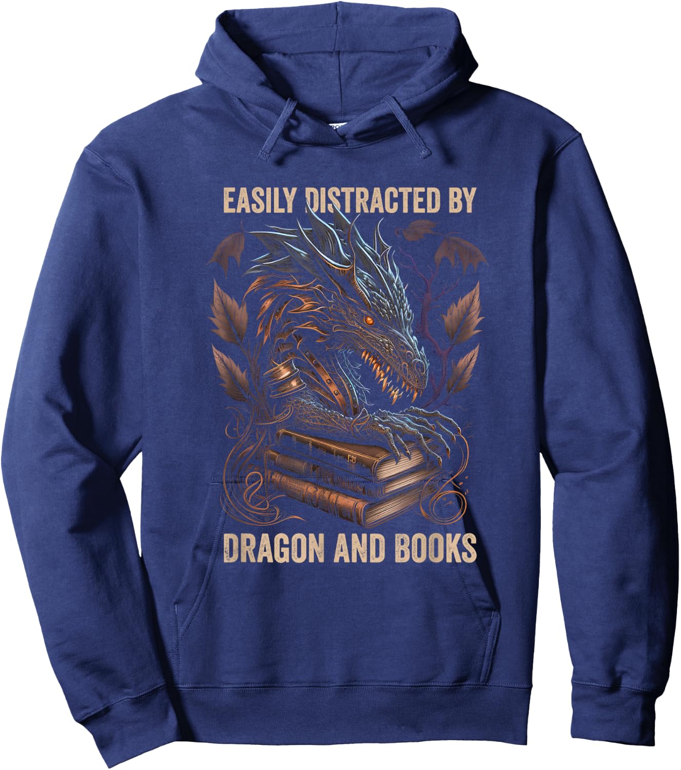 Easily Distracted By Dragons And Books Nerd Dragon Book Hoodie - Hoodie | Navy