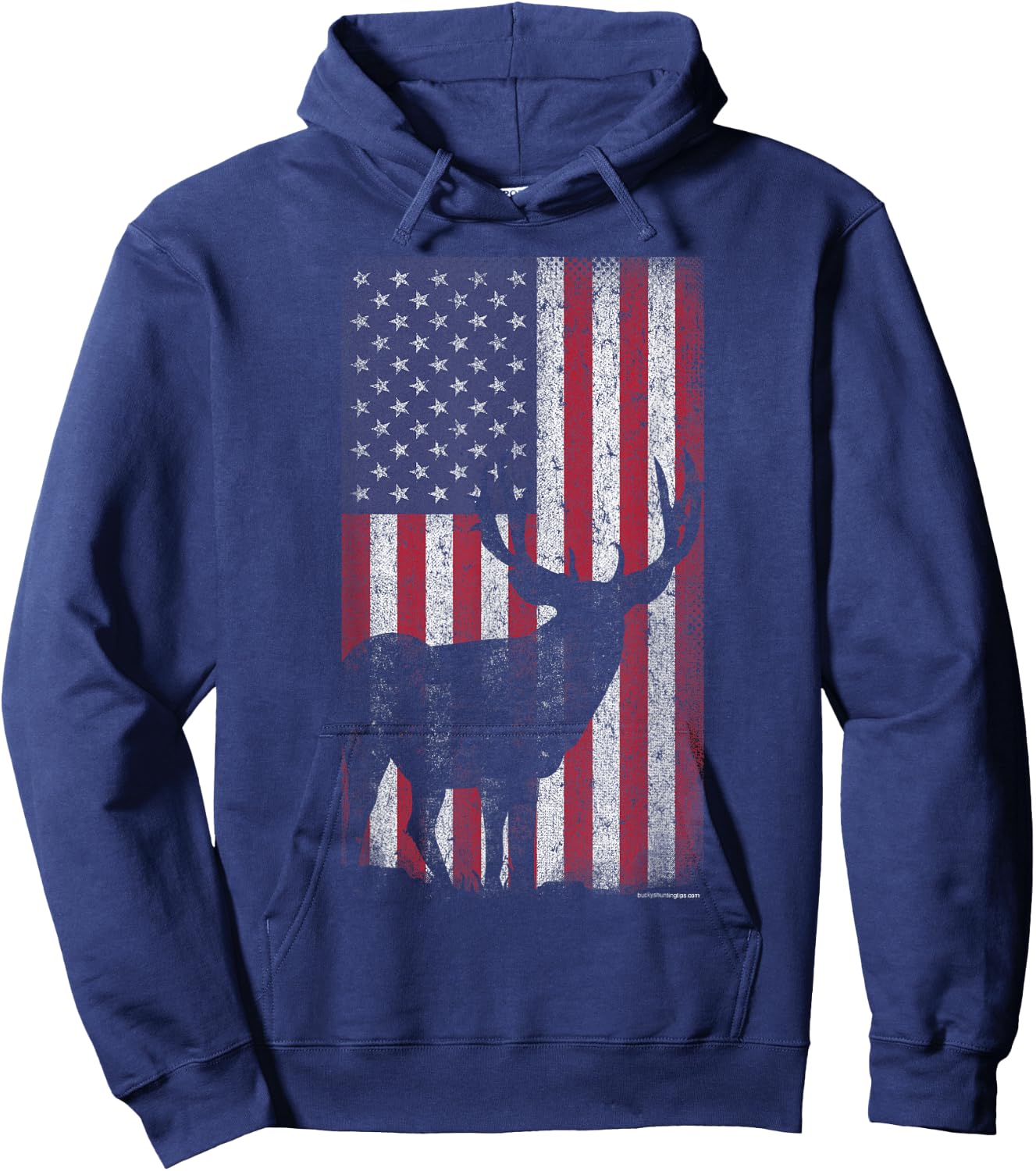 Deer Hunting Mule Deer Buck US Flag - American Retro Hoodie - Hoodie | Navy