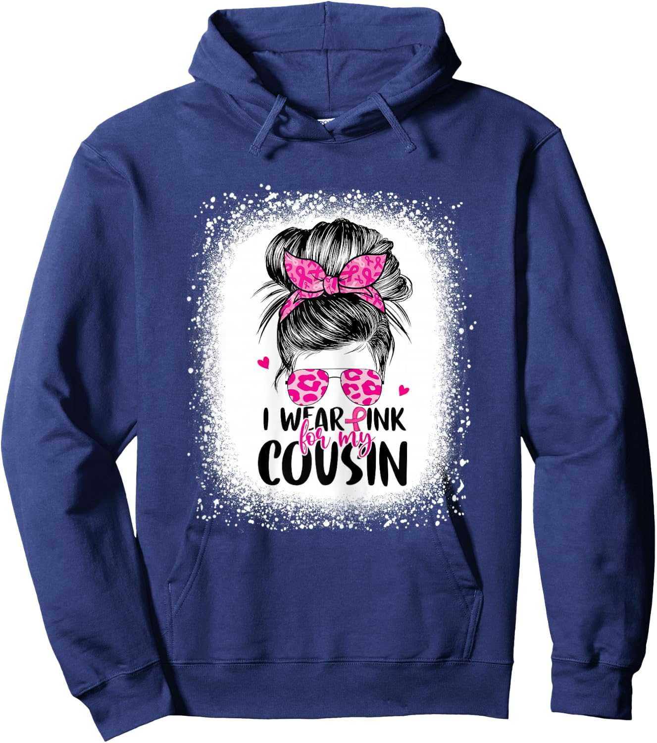 I Wear Pink For My Cousin Messy Bun Breast Cancer Awareness Hoodie - Hoodie | Navy