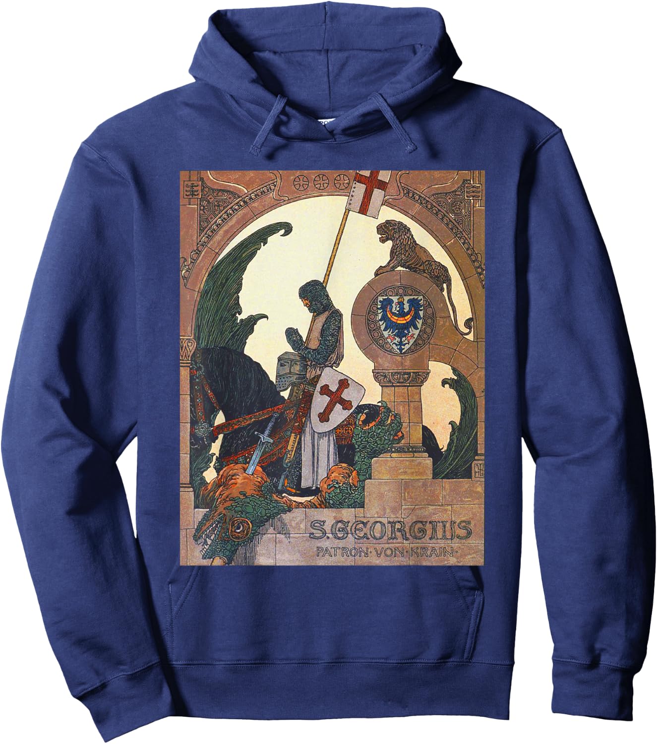 St George Praying After Slaying The Dragon - Heinrich Lefler Hoodie - Hoodie | Navy