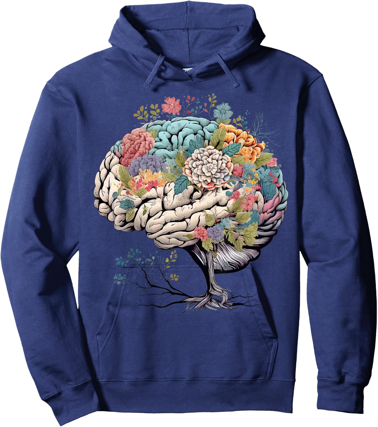 Floral Anatomical Brain Tree Mental Health Awareness Hoodie - Hoodie | Navy