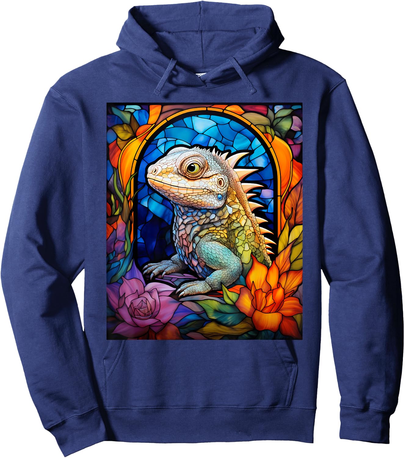 Stained Glass Style Tuatara Hoodie - Hoodie | Navy