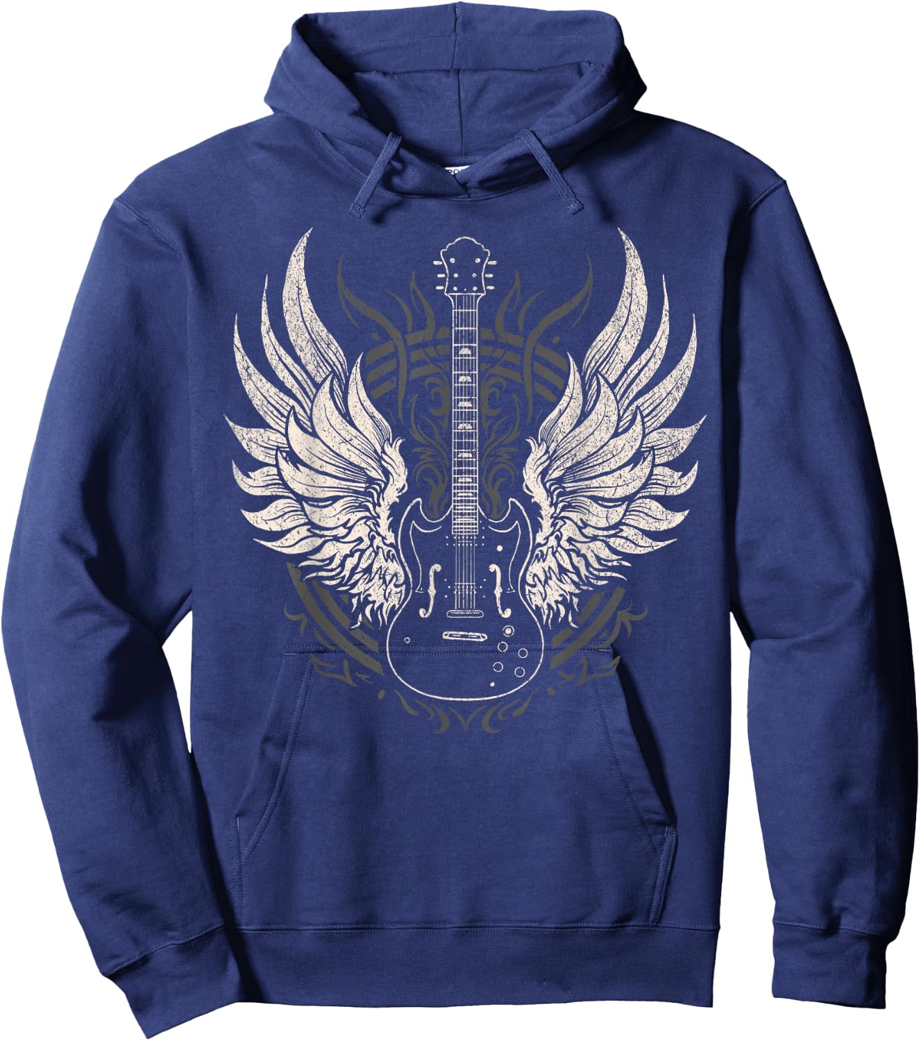 Rock & Roll Music Lover Guitar with Wings Retro Vintage Hoodie - Hoodie | Navy