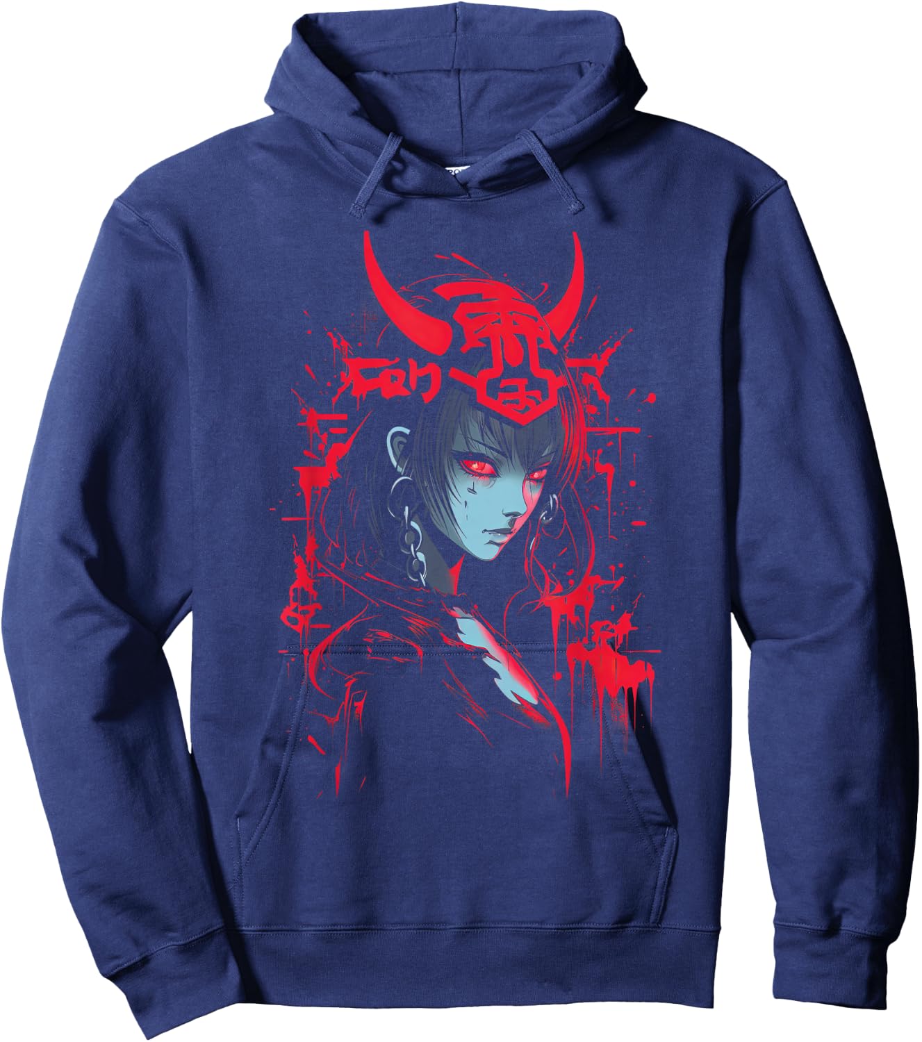 Anime Goth Girl Japanese Aesthetic Grunge Horror Hoodie - Hoodie | Navy
