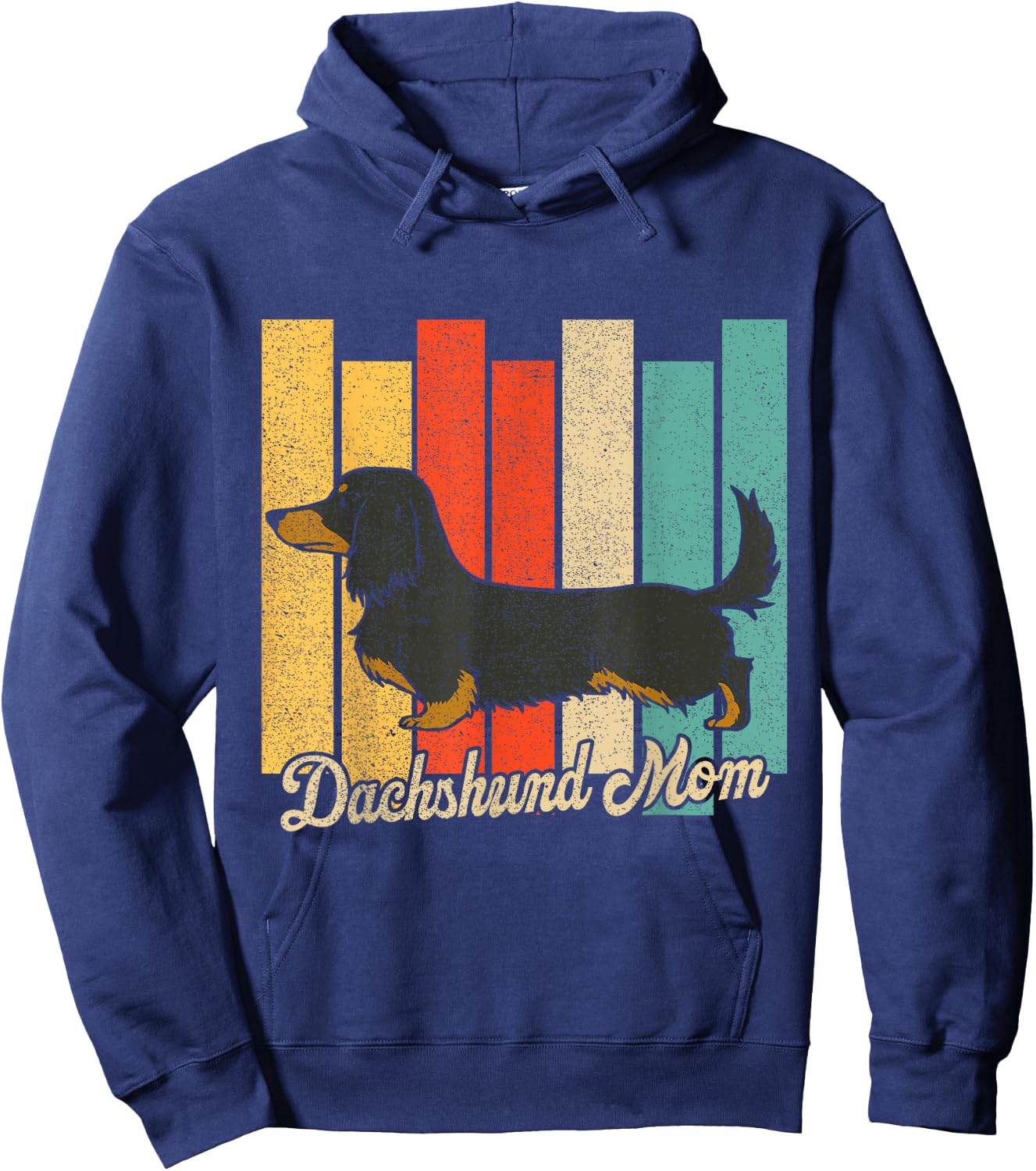 Black And Tan Long-Haired Dachshund Mom Retro Dog Mama Hoodie - Hoodie | Navy