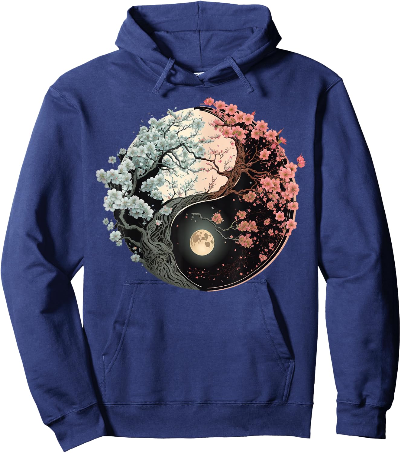 Taoism Yin Yang Cherry Blossom on Taijitu Yin Yang Hoodie - Hoodie | Navy
