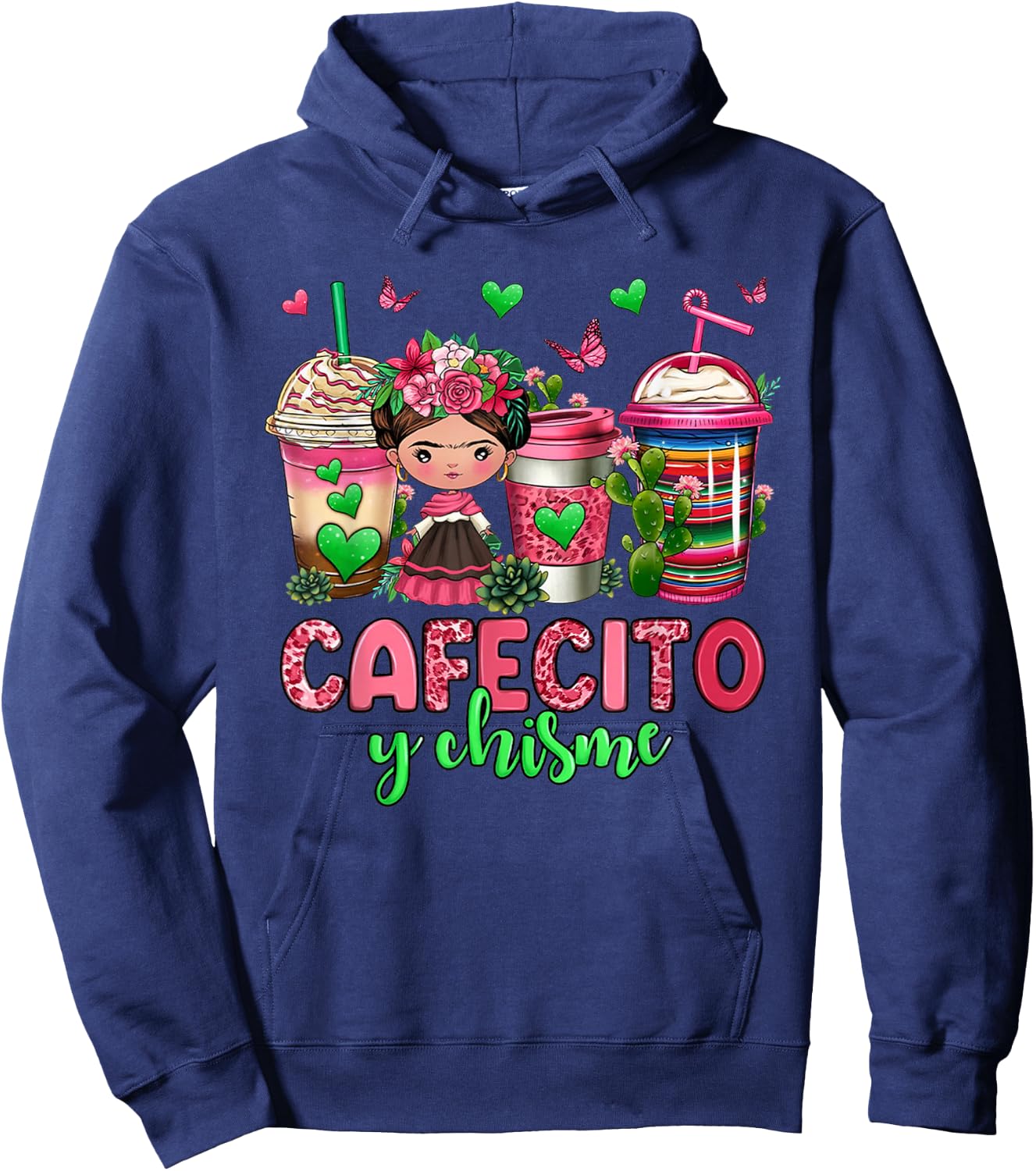 Cafecito y chisme coffee cups Hoodie - Hoodie | Navy