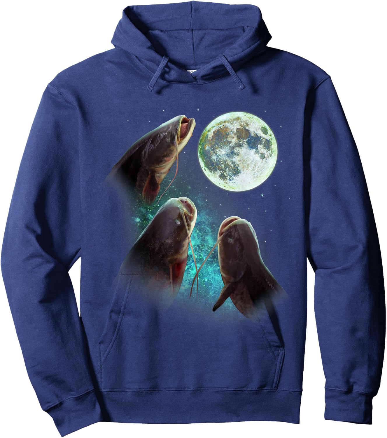 Fisherman Three Catfish Howl At Moon Wolfs Wolves Parody Hoodie - Hoodie | Navy