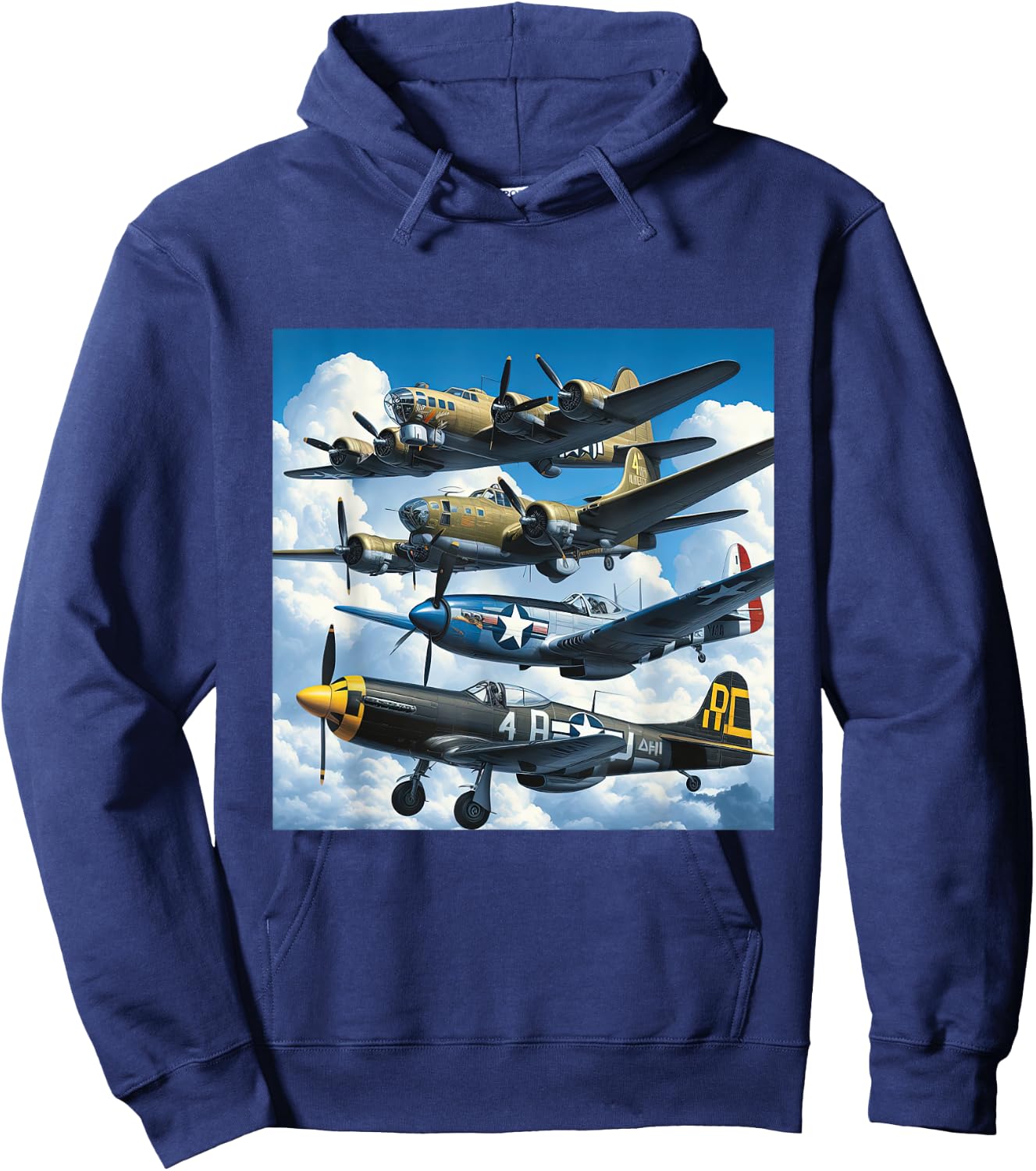 WW2 Warplanes B-17 P51 Mustang F4U Corsair P40 Warhawk Hoodie - Hoodie | Navy