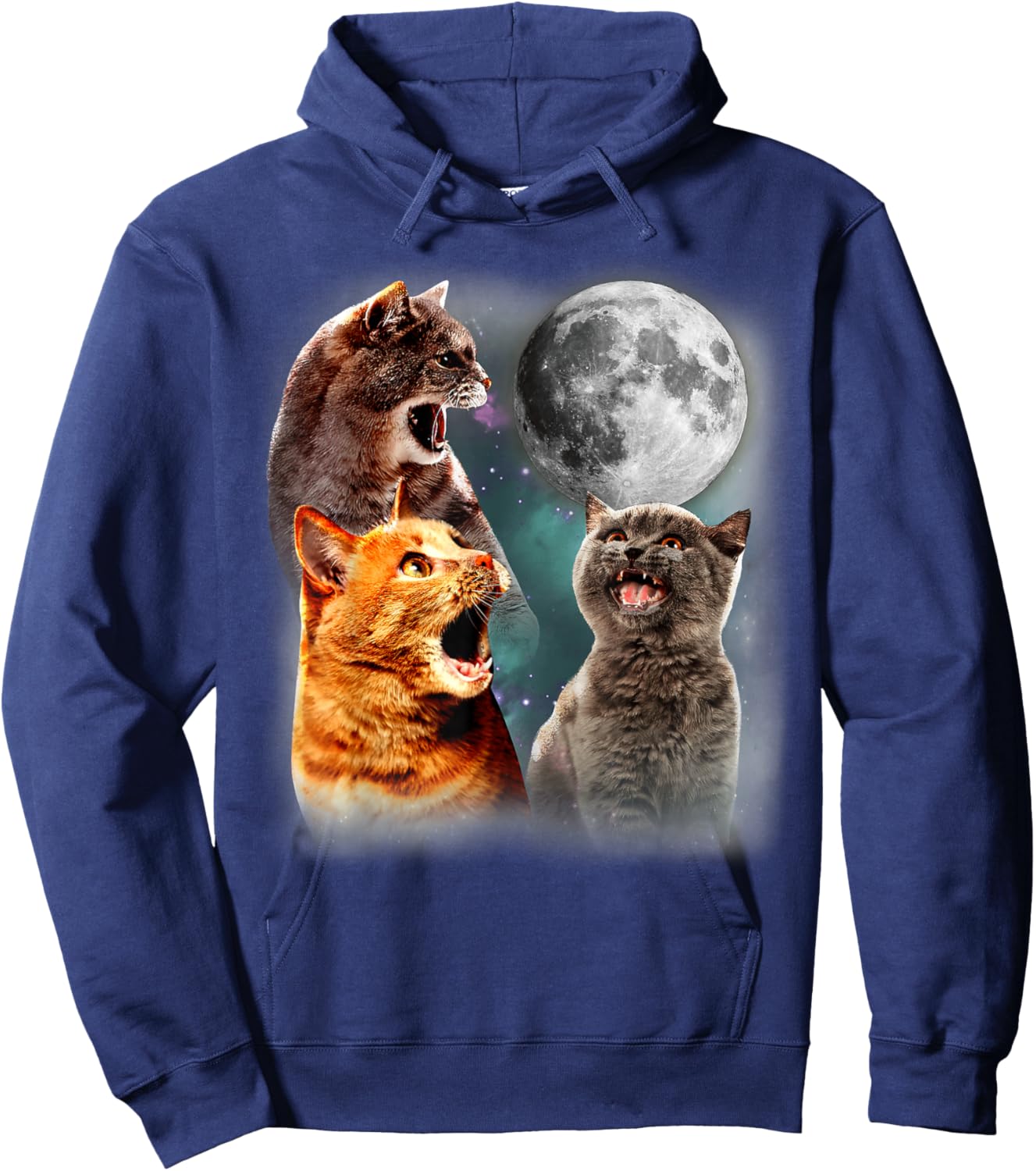 3 Moon Howling Cat Head For Cat Lover, Dad, Mom Hoodie - Hoodie | Navy