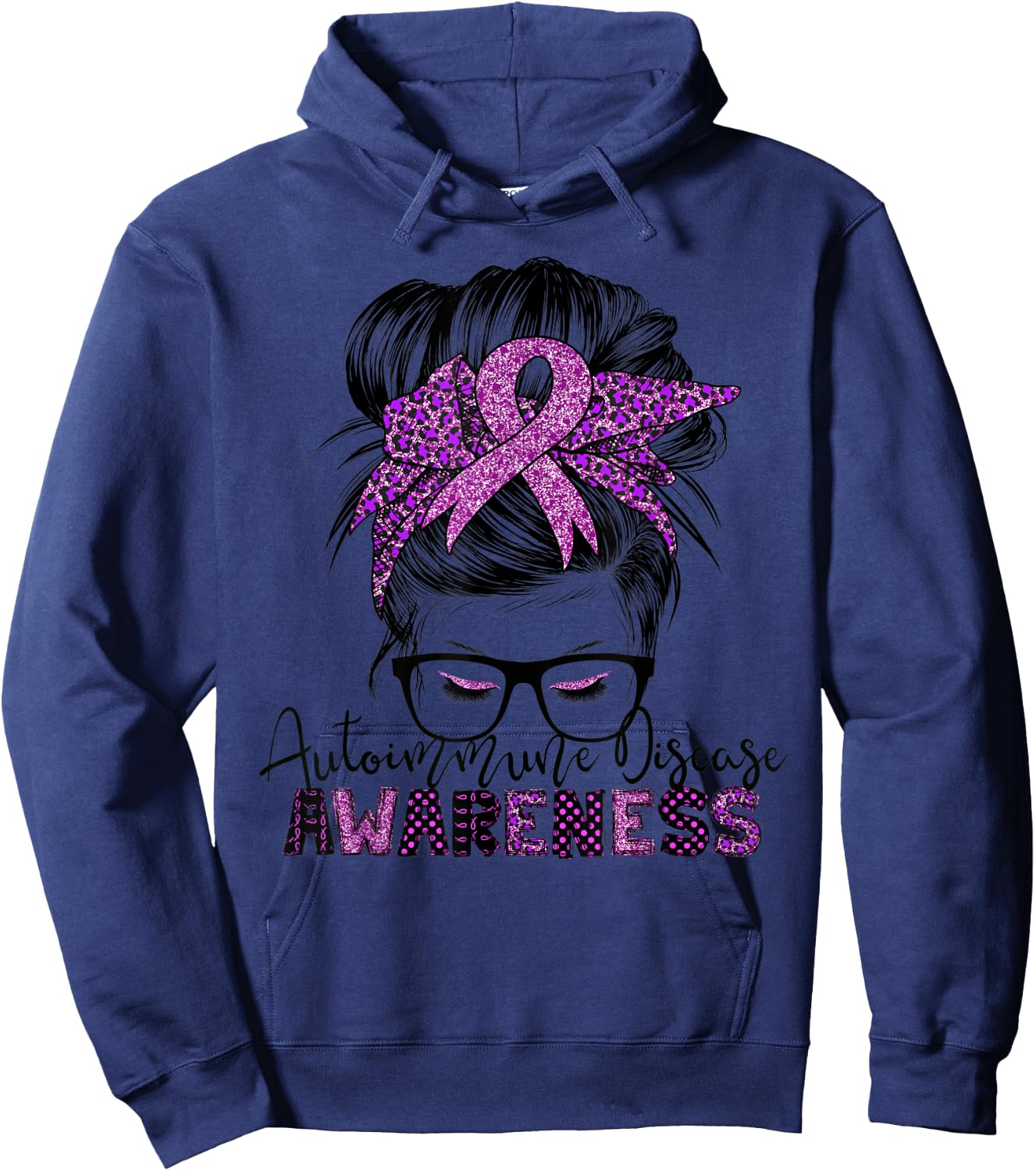 Autoimmune Disease awareness messy hair bun Hoodie - Hoodie | Navy
