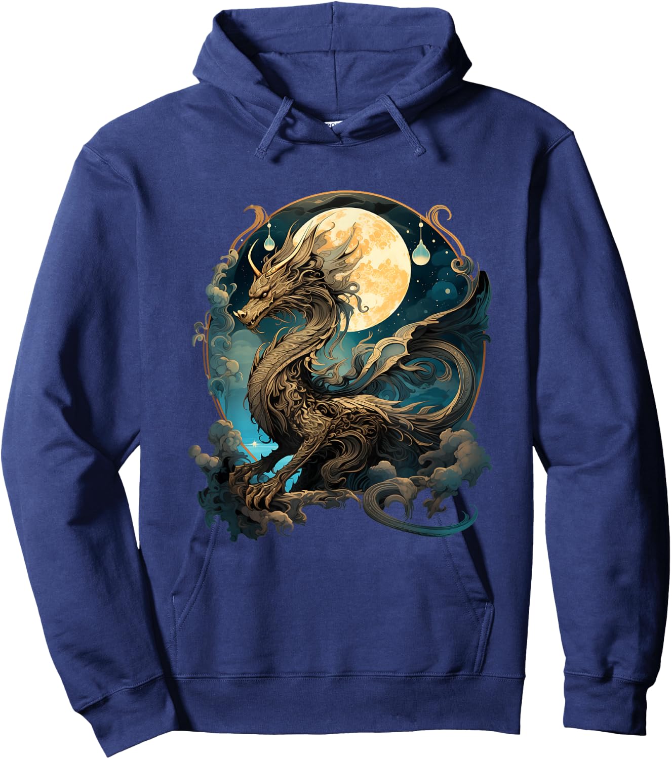 Beautiful Lunar Gold Dragon Floral Art Noveau Hoodie - Hoodie | Navy