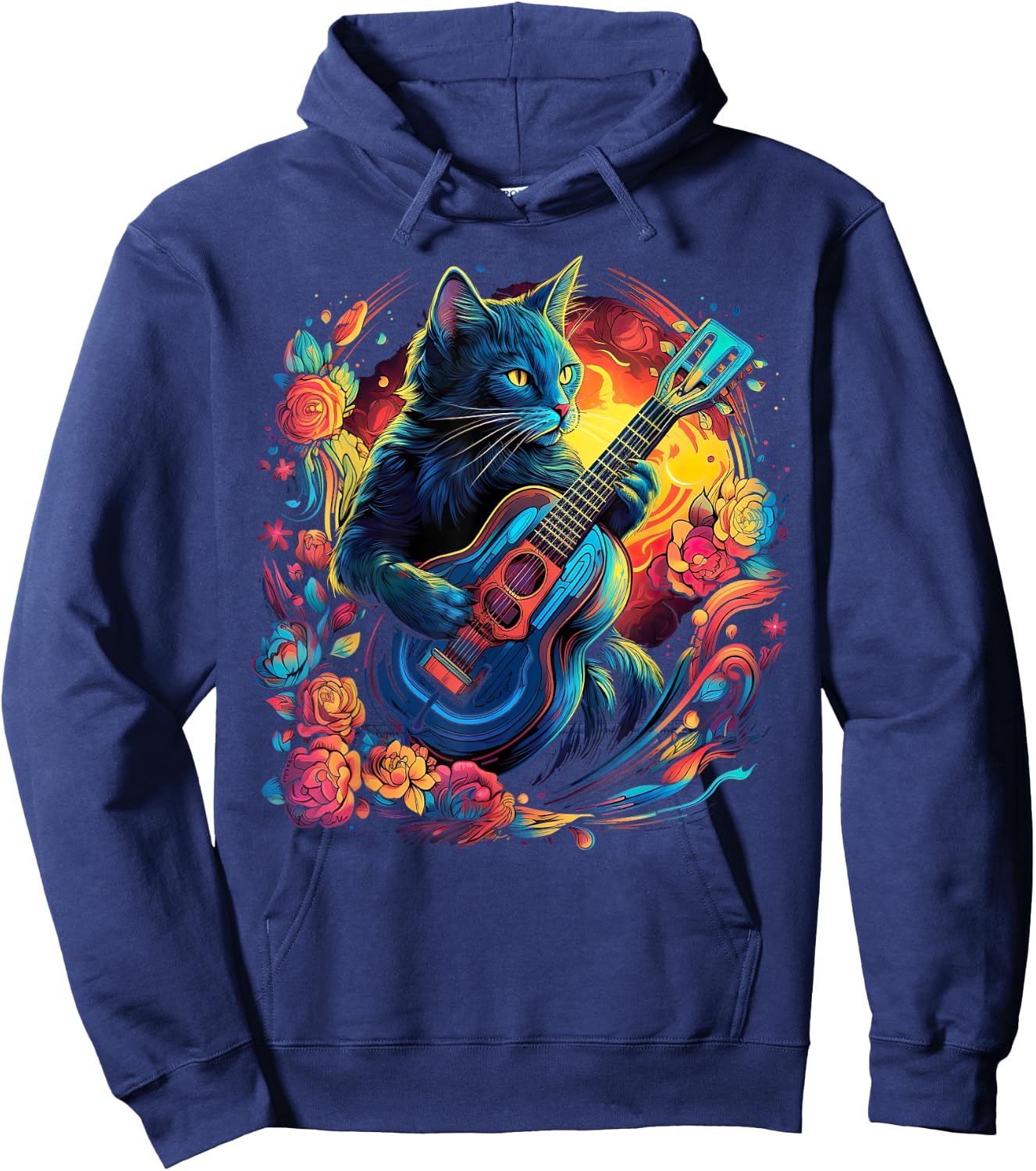 Rock Cat Playing Guitar Cat Funny Guitar Cat Kitty Hoodie - Hoodie | Navy