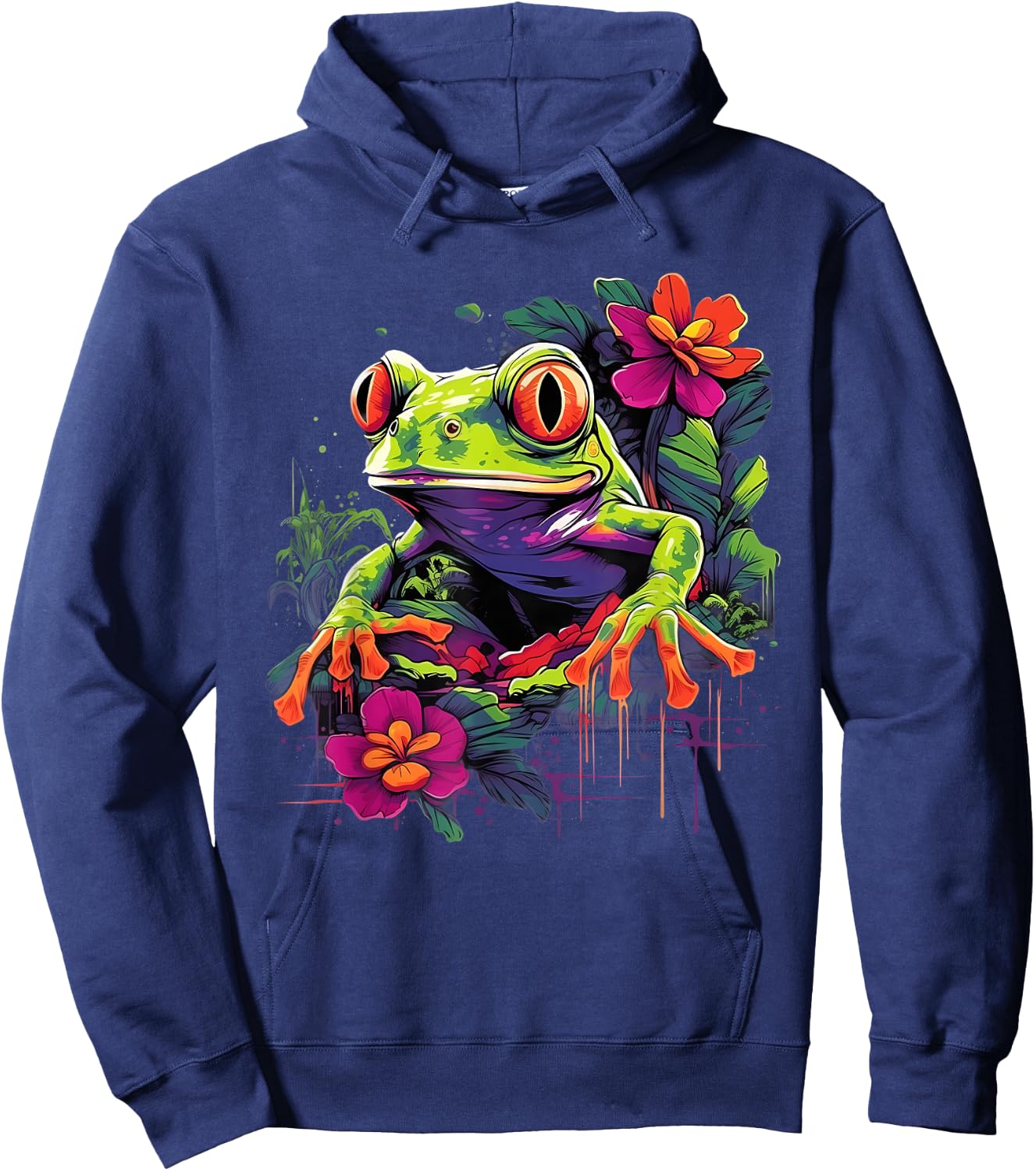 Retro Style Red-Eyed Tree Frog Hoodie - Hoodie | Navy