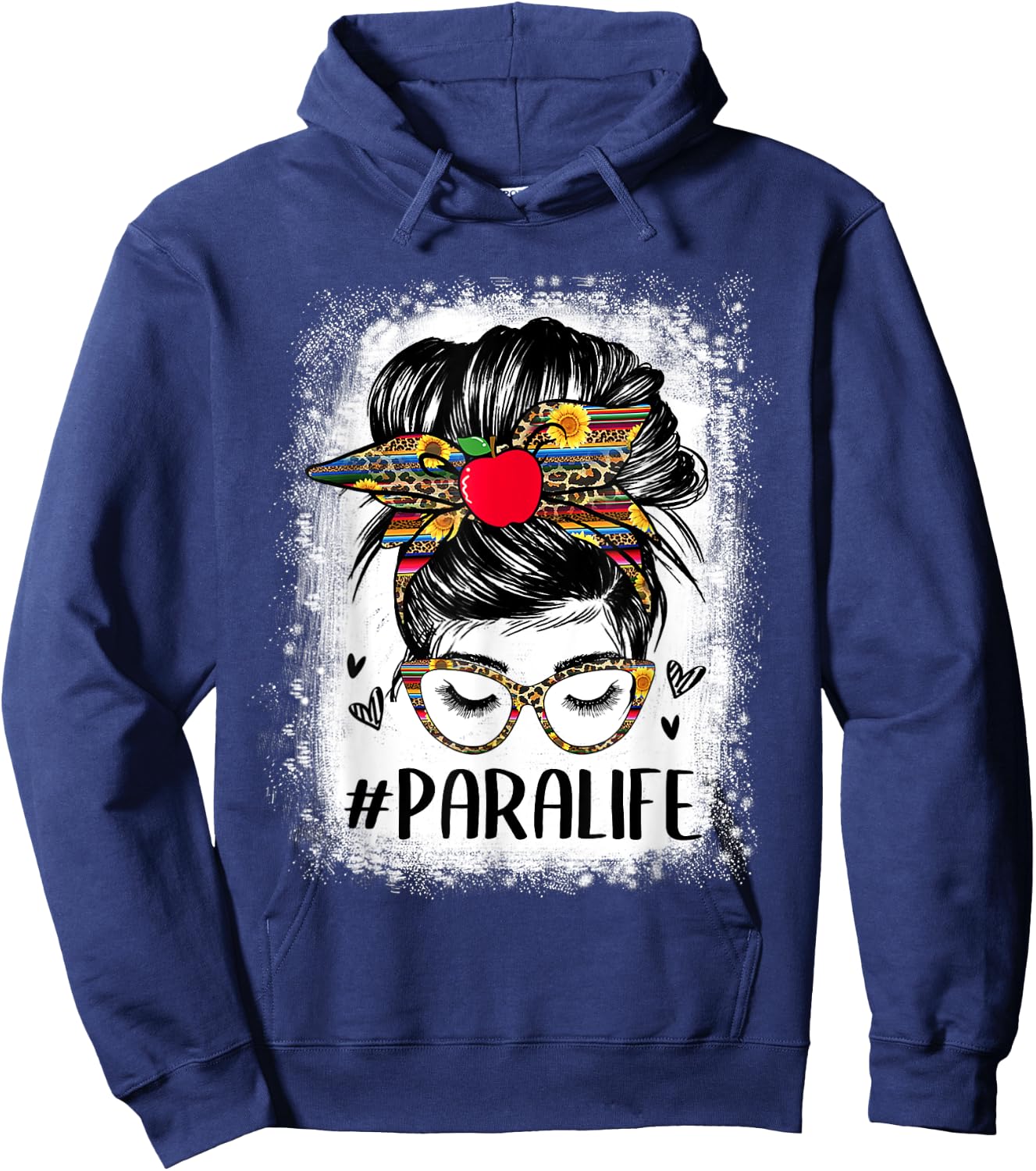 Bleached Teacher Para Life Paraprofessional Cute Messy Bun Women Girls Kids Hoodie - Hoodie | Navy